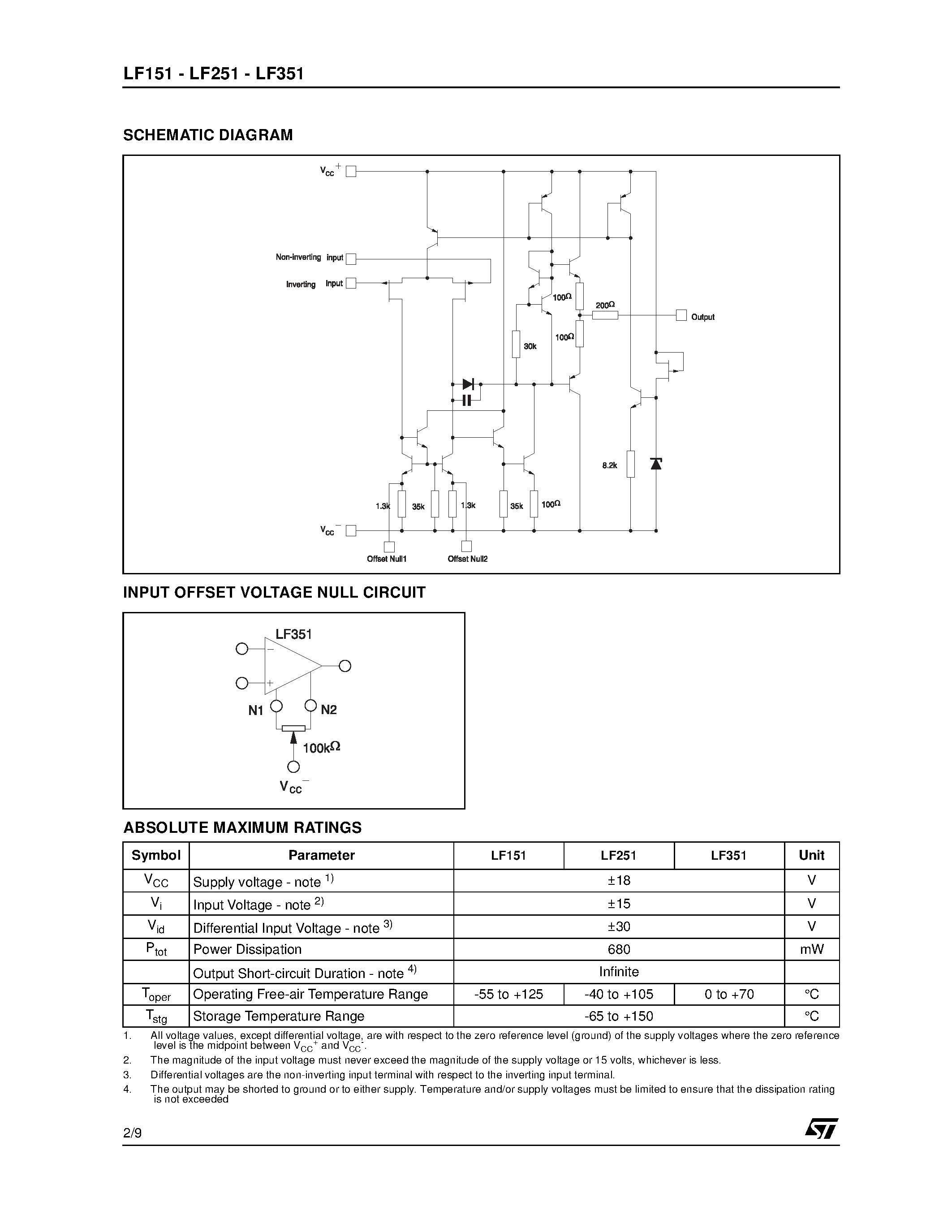 Datasheet LF351 - WIDE BANDWIDTH SINGLE J-FET OPERATIONAL AMPLIFIER page 2