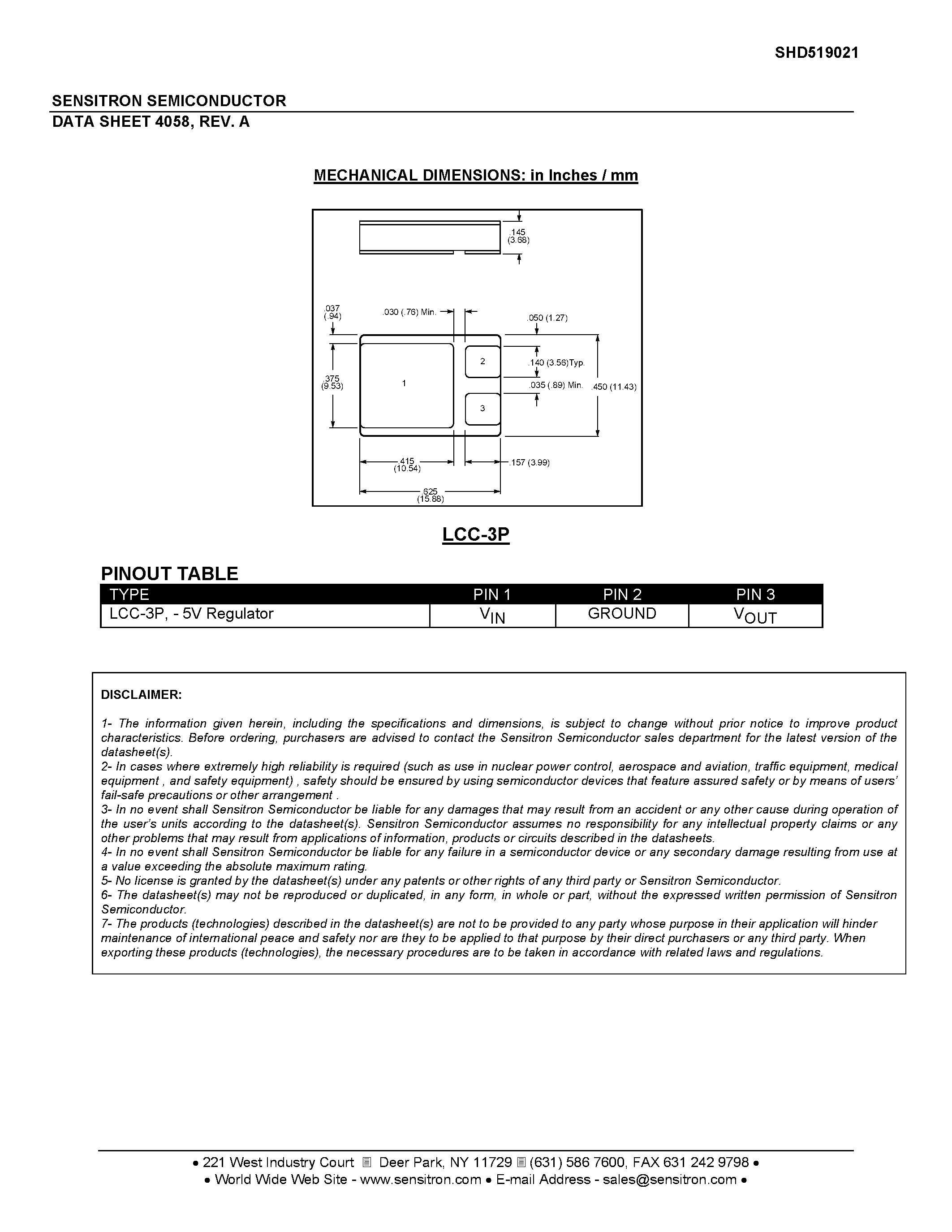 Datasheet SHD519021 - FIXED NEGATIVE 5.0 VOLT 1.5A REGULATOR page 2