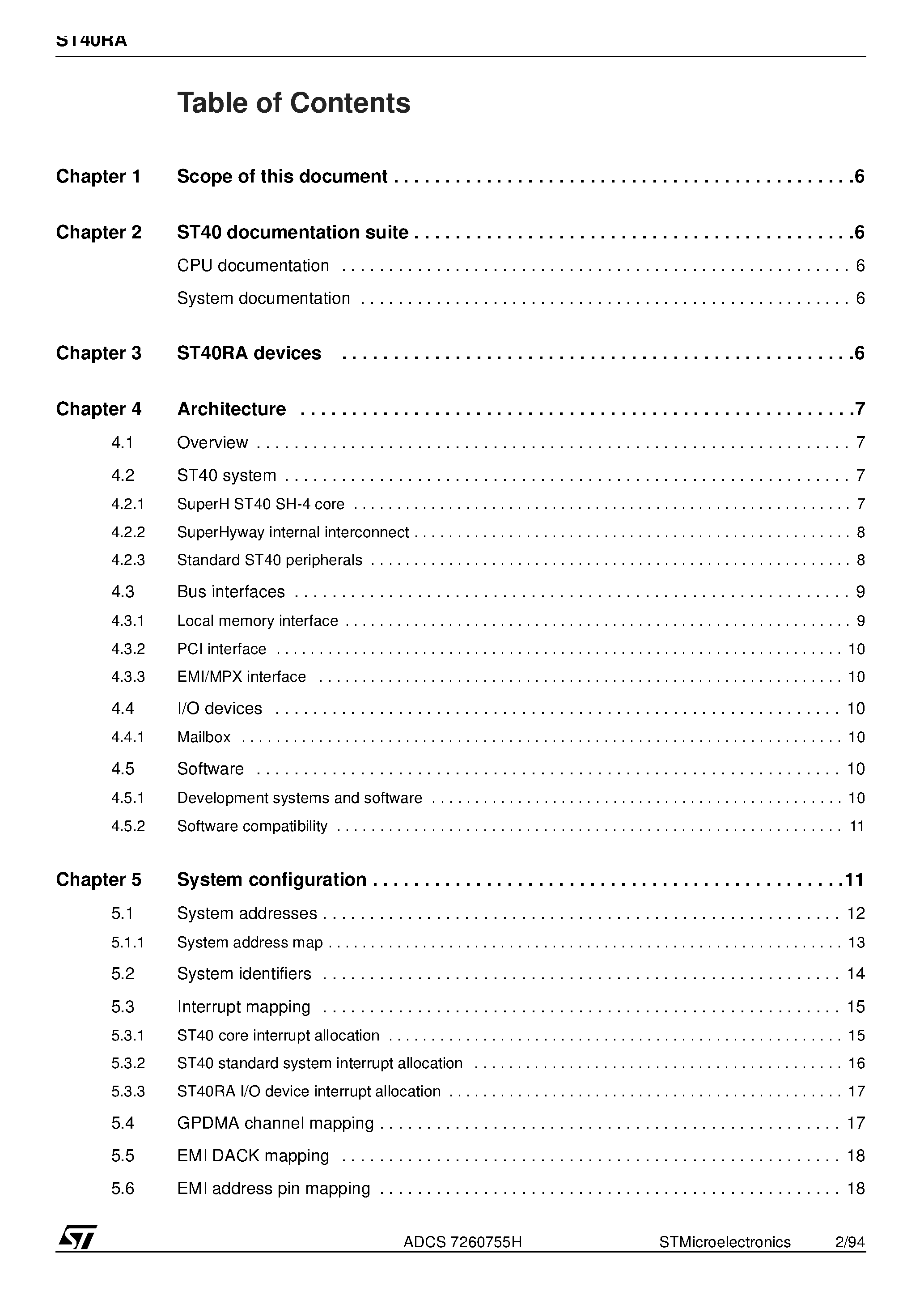Datasheet ST40RA page 2 Datasheet ST40RA - 32-bit Embedded SuperH Device page 2