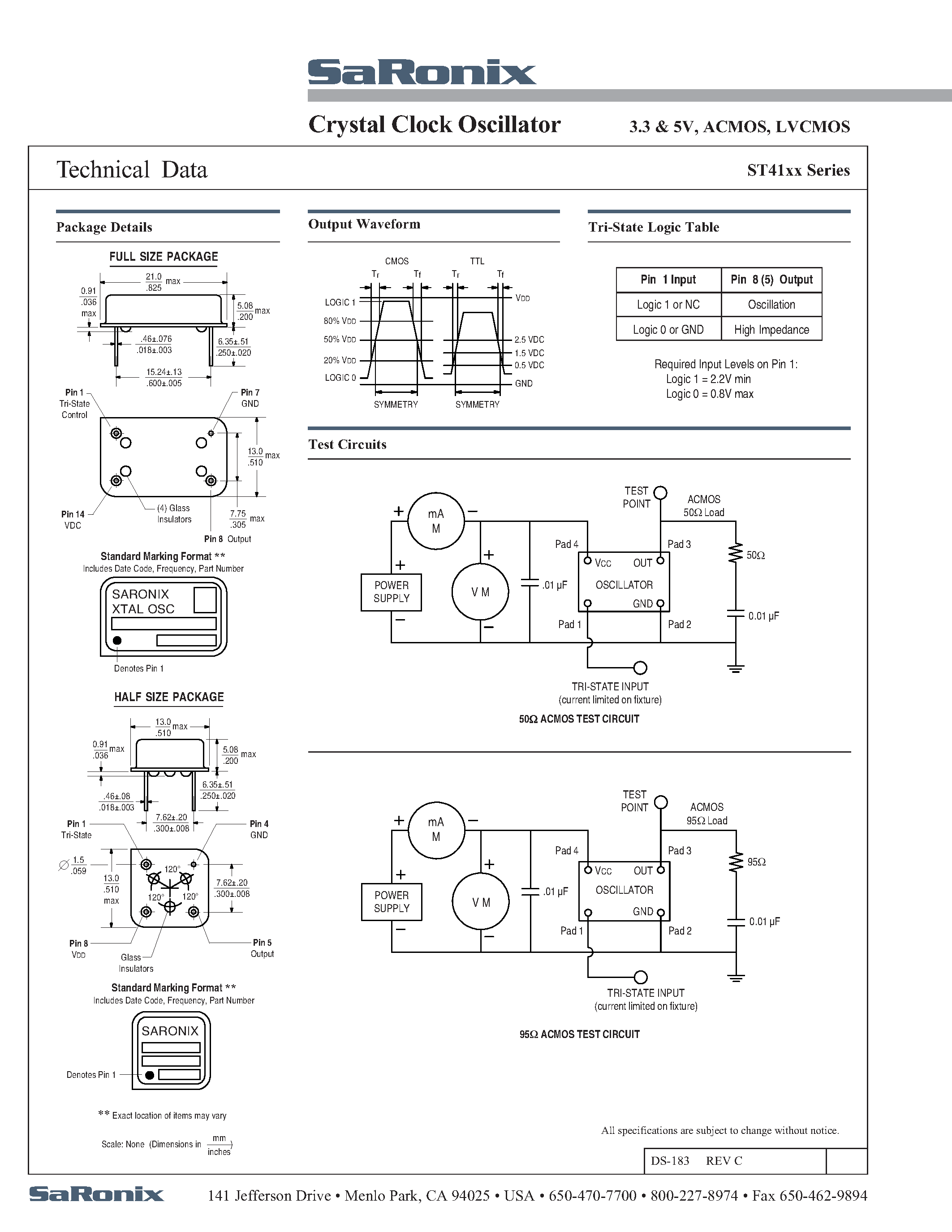 Даташит ST4130A - (ST41xxA) Crystal Clock Oscillator страница 2