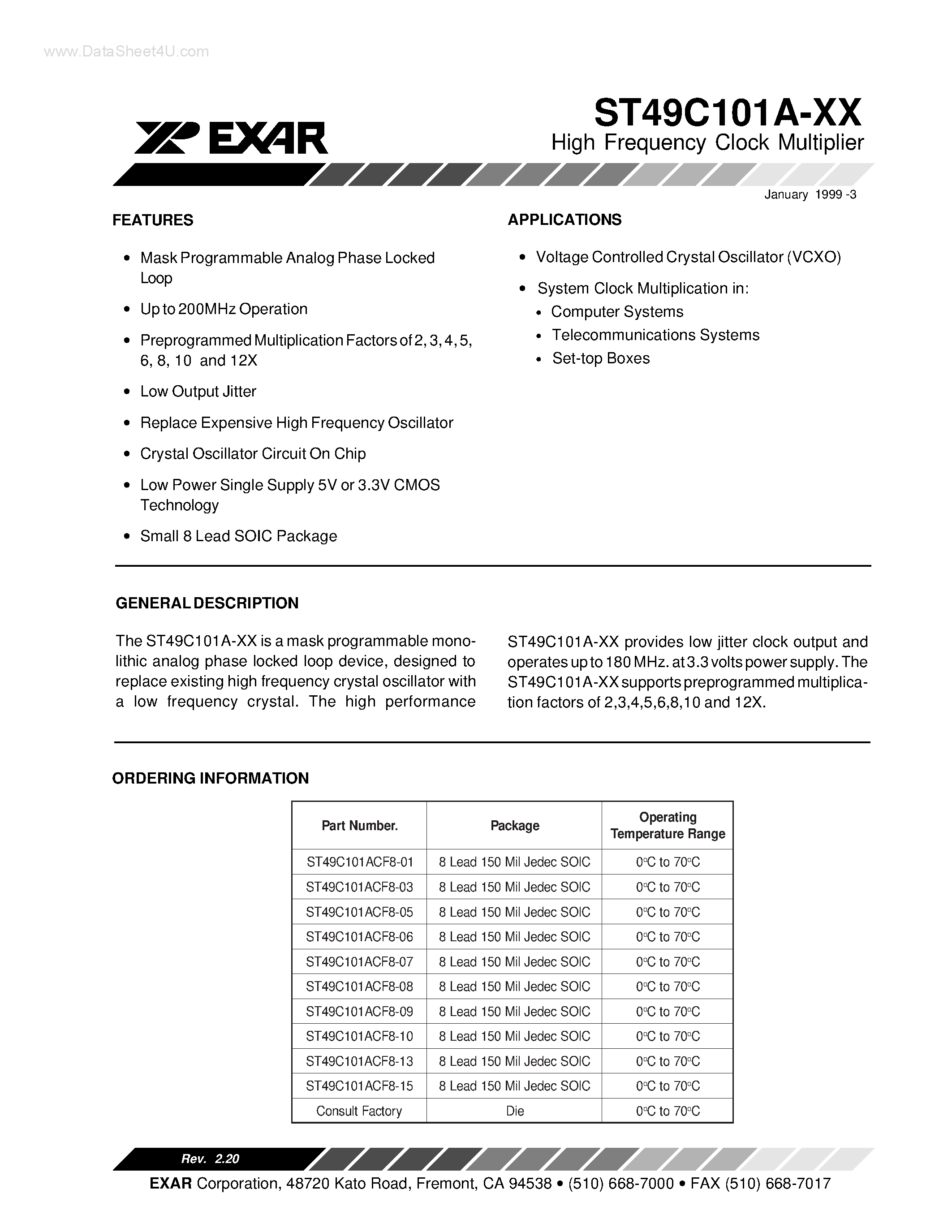 Datasheet ST49C101A-xx - High Frequency Clock Multiplier page 1