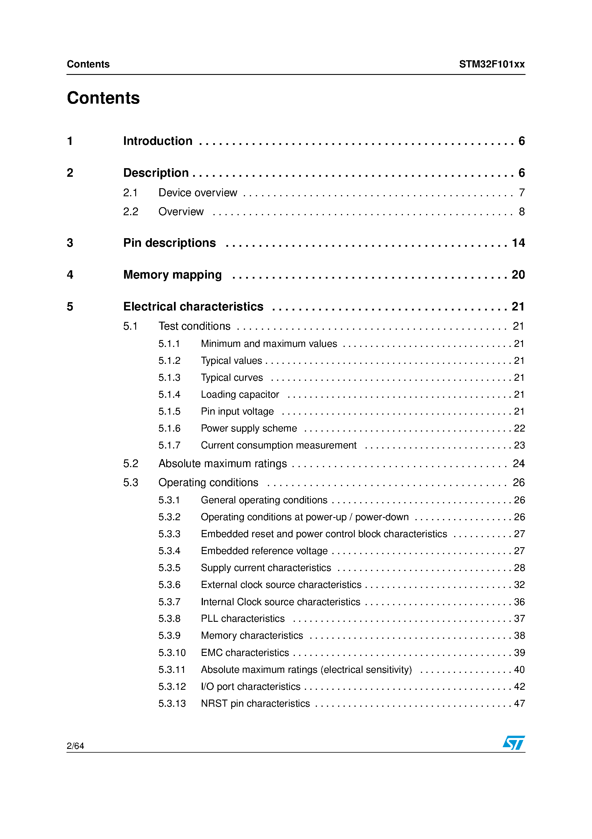 Datasheet STM32F101x6 page 2 Datasheet STM32F101x6 - (STM32F101xx) advanced ARM-based 32-bit MCU page 2