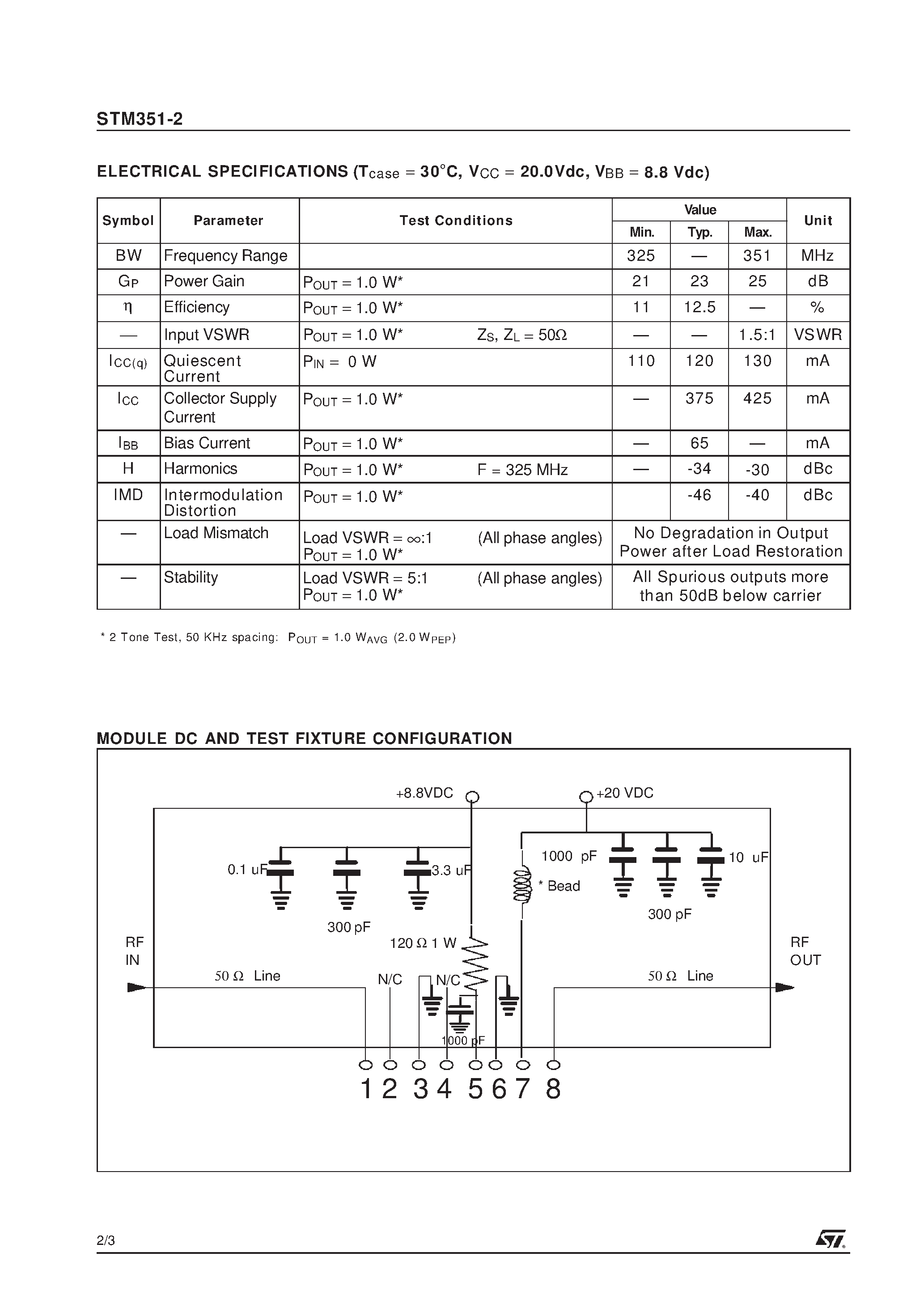 Datasheet STM351-2 - RF POWER MODULE WIRELESS LOCAL LOOP APPLICATIONS page 2
