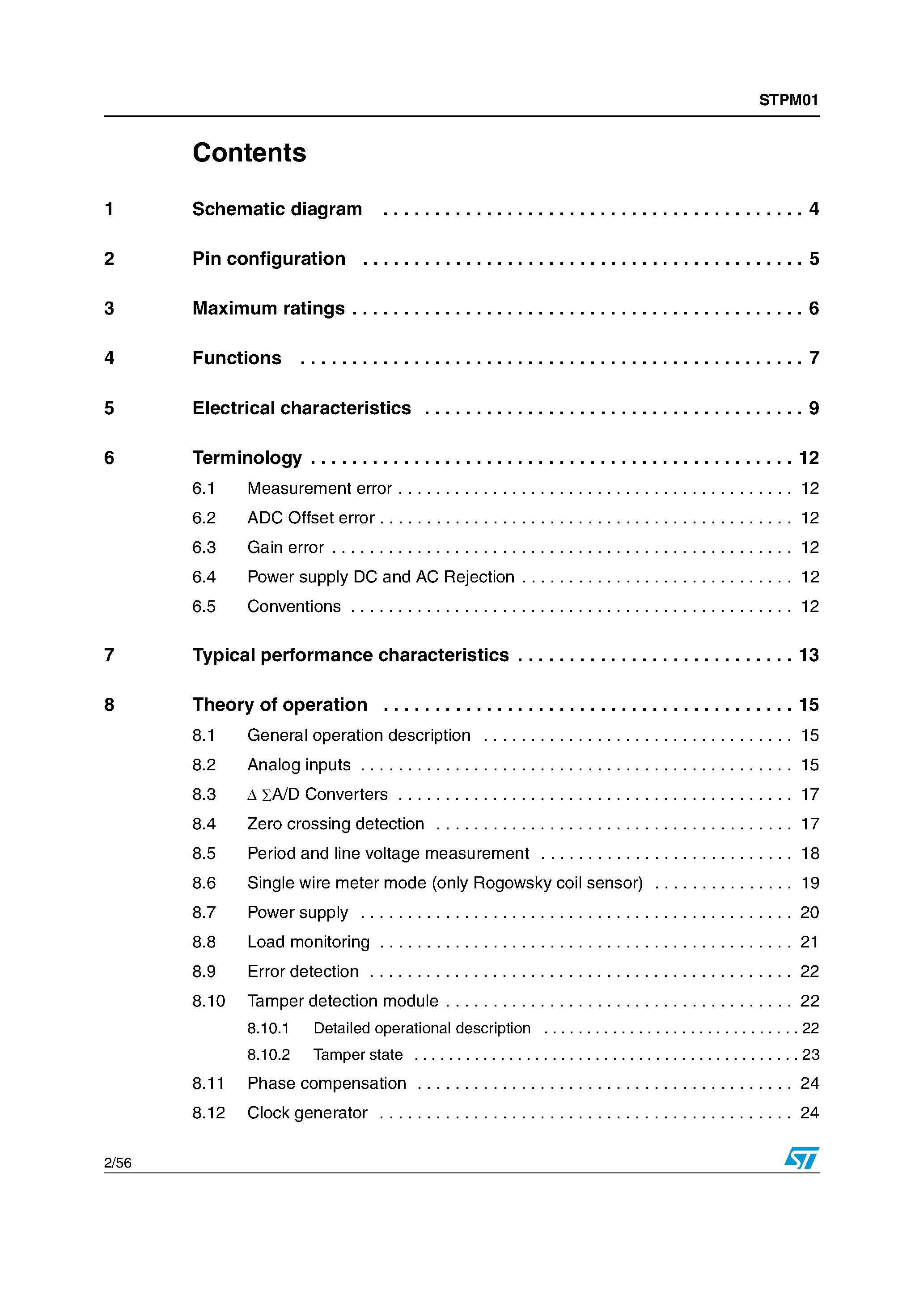 Datasheet STPM01 - Programmable single phase energy metering IC page 2