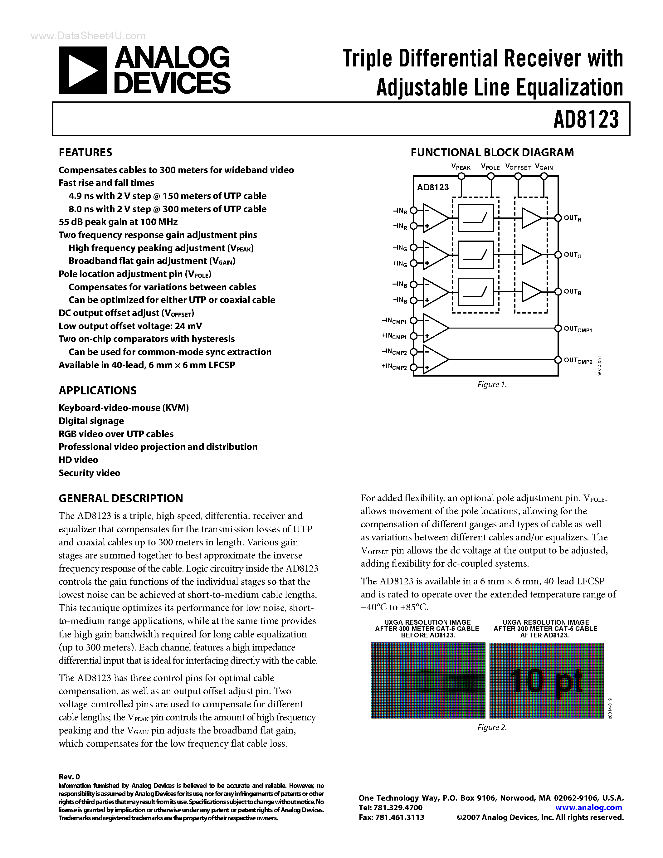 Datasheet AD8123 - Triple Differential Receiver page 1