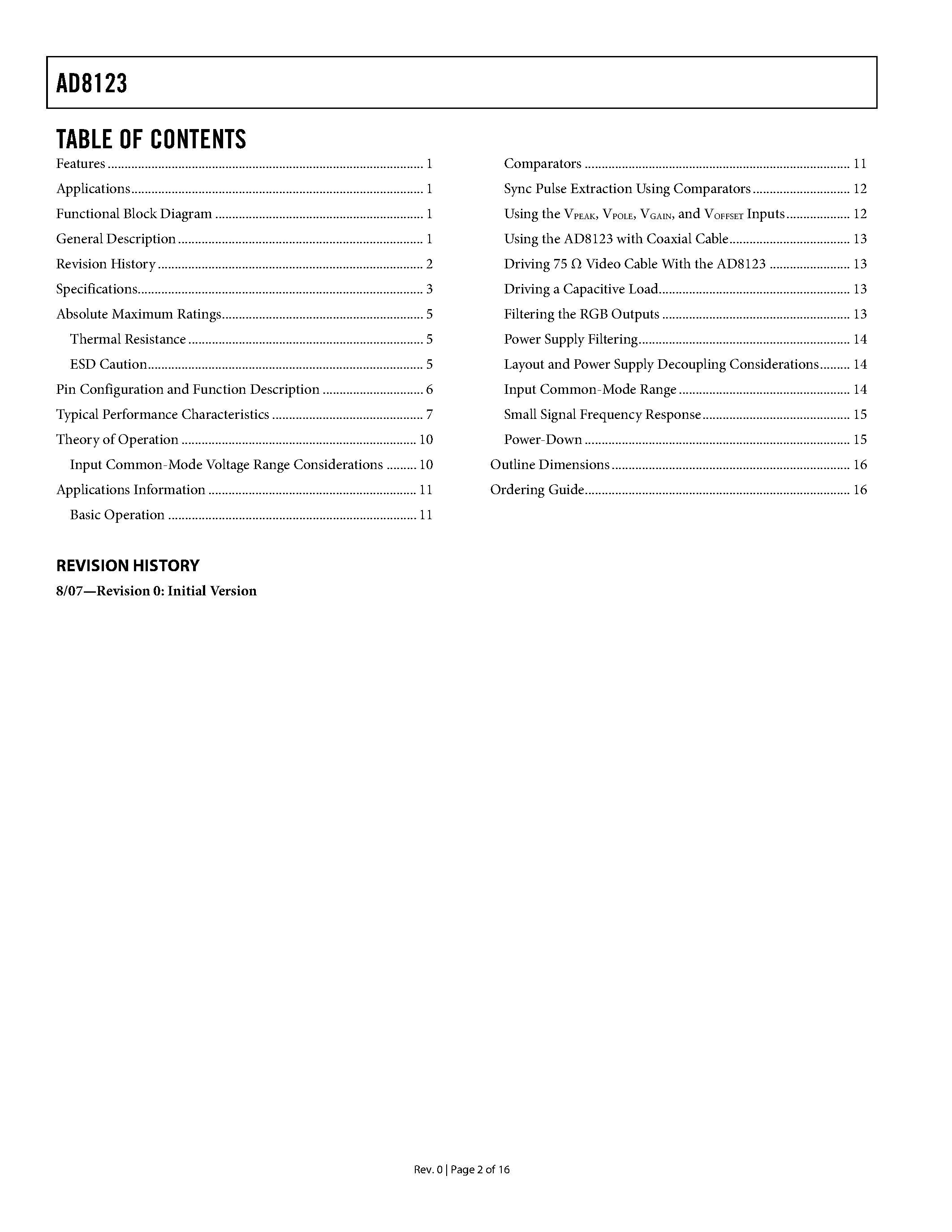 Datasheet AD8123 - Triple Differential Receiver page 2