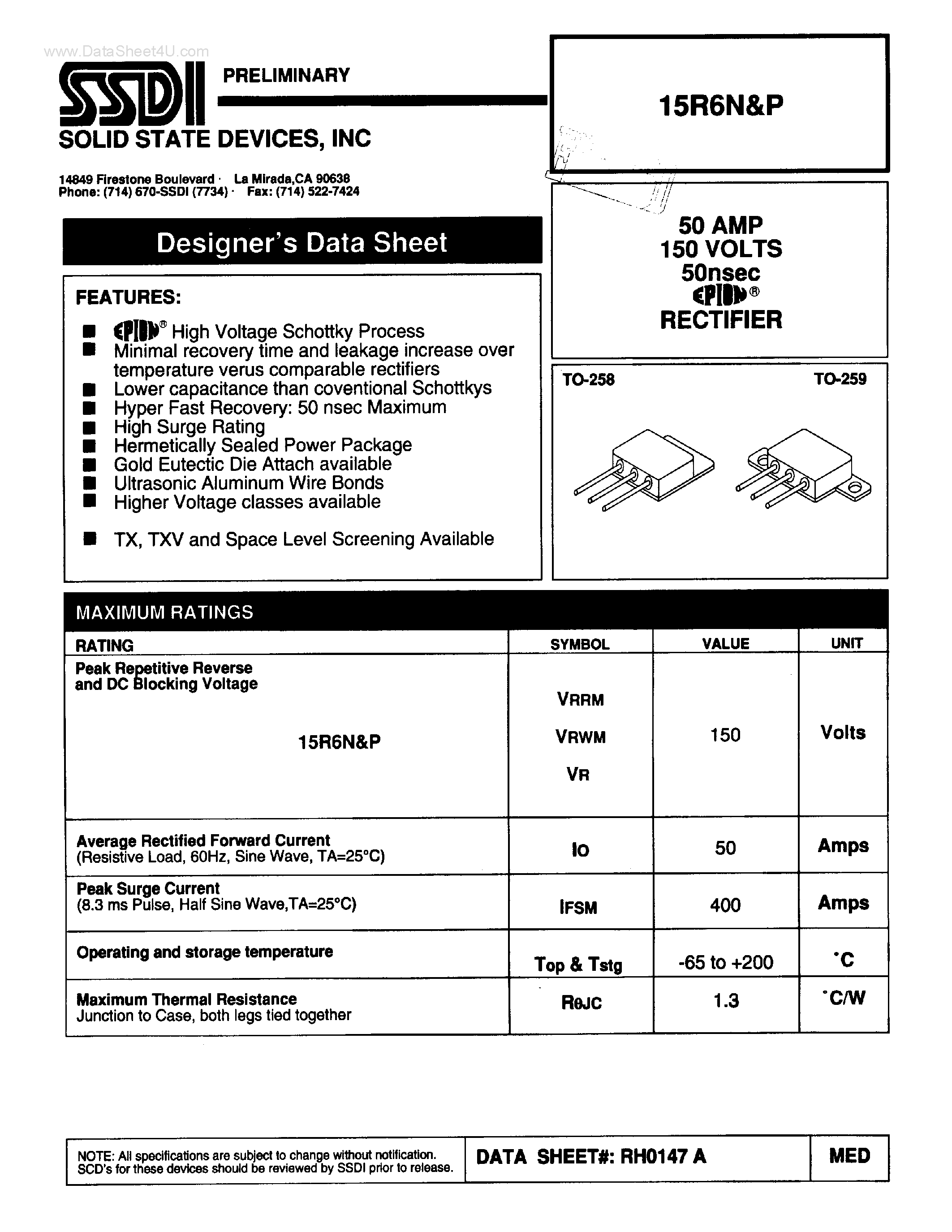 Datasheet 15R6N - RECTIFIER page 1