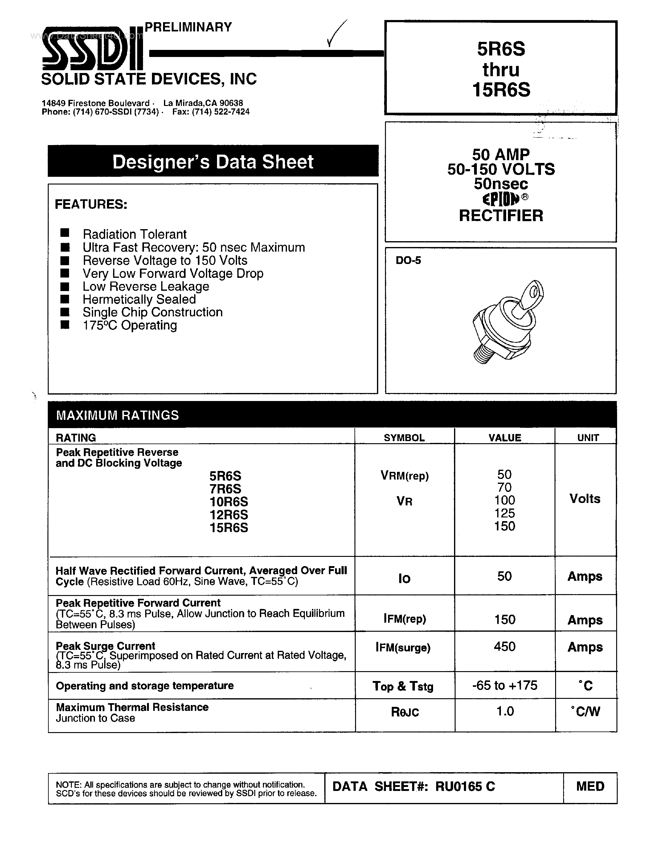 Datasheet 15R6S - RECTIFIER page 1