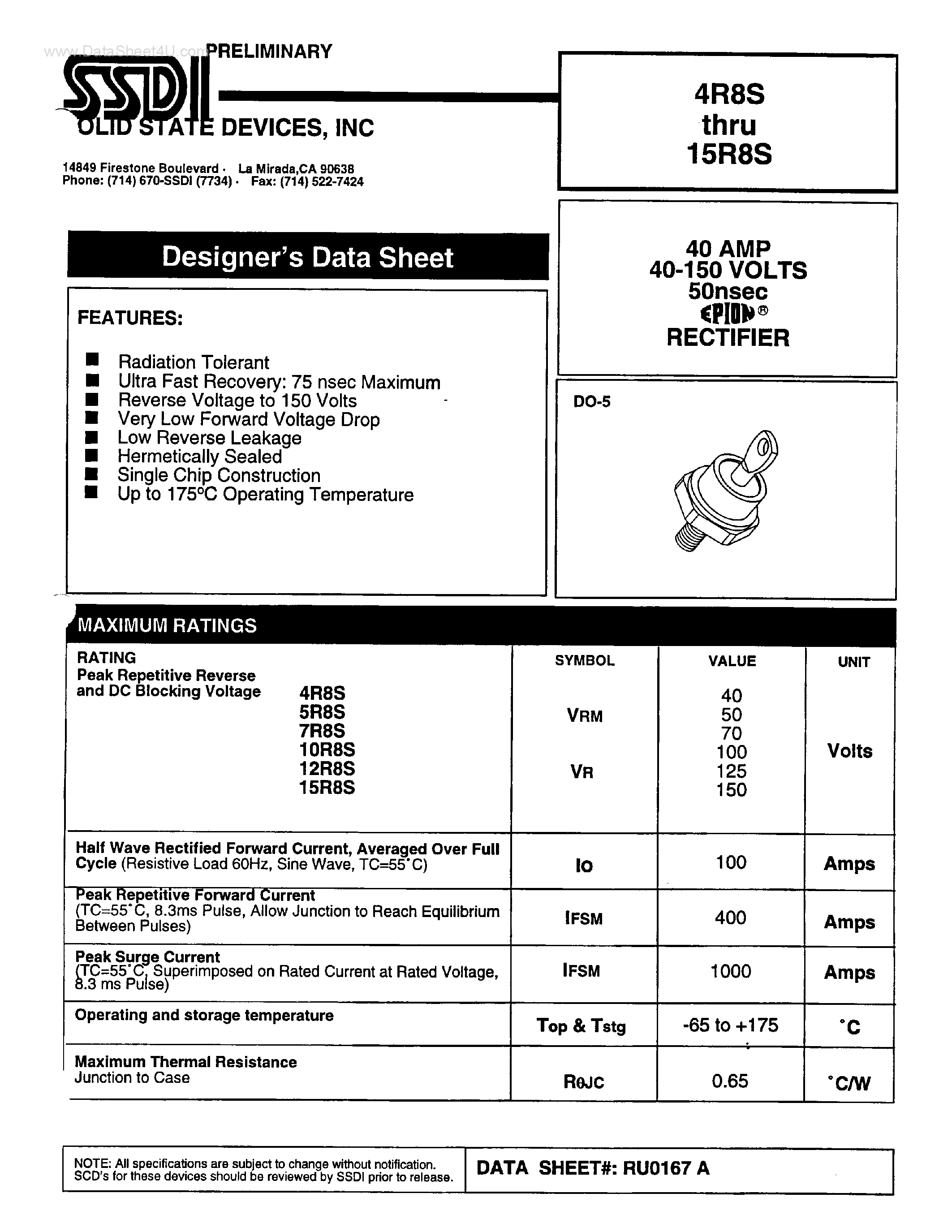 Datasheet 10R8S - RECTIFIER page 1