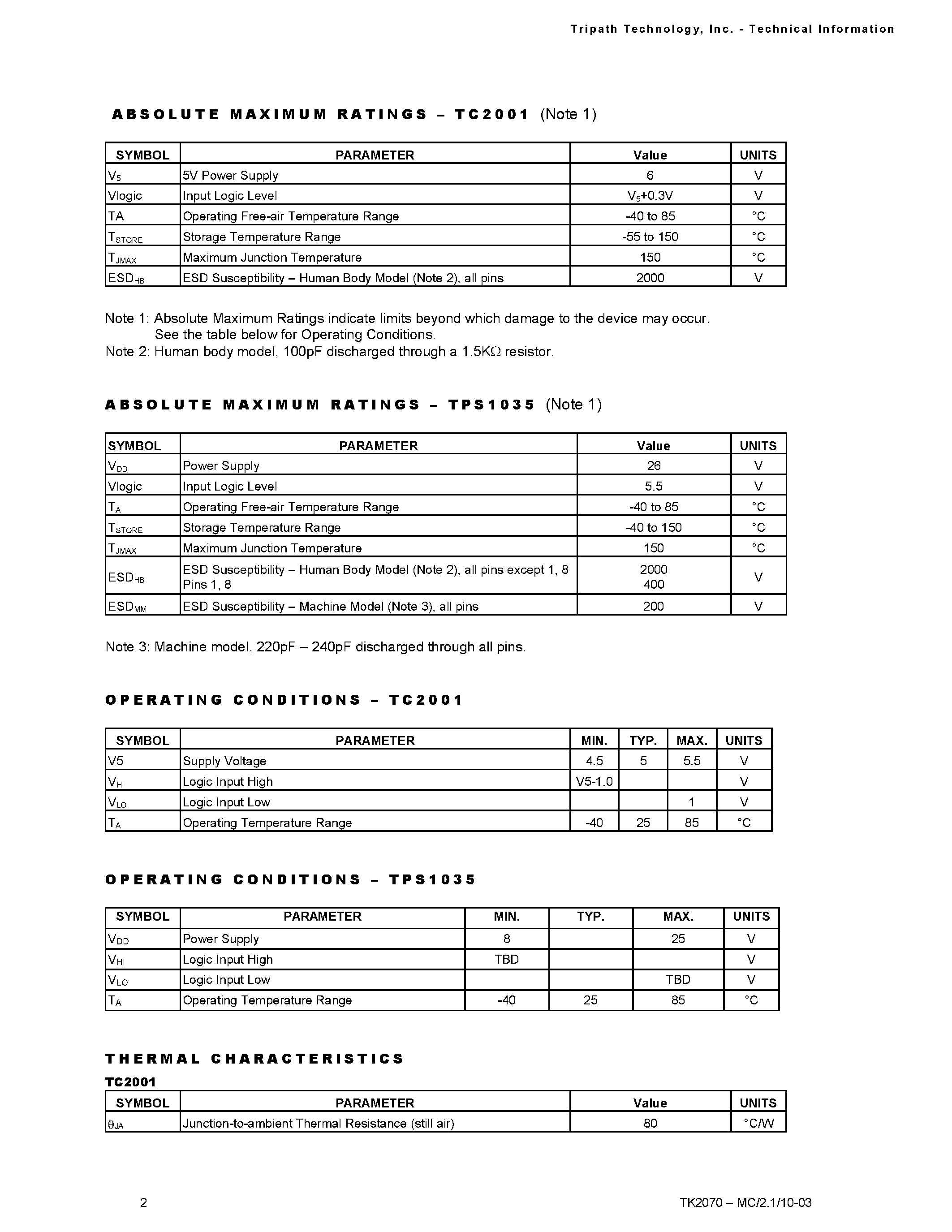 Datasheet TK2070 - STEREO 70W (4Ohm) CLASS-T DIGITAL AUDIO AMPLIFIER DRIVER page 2