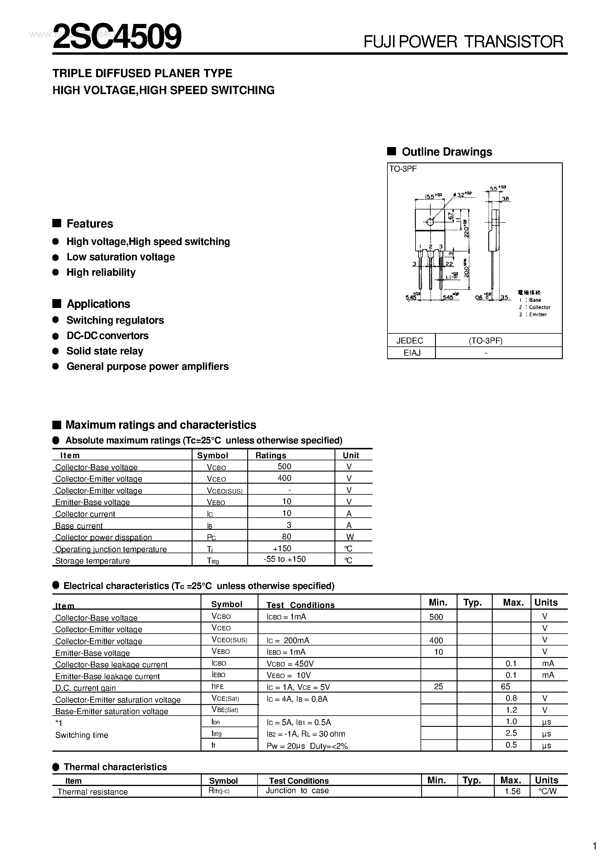 Datasheet 2SC4509 - POWER TRANSISTOR page 1