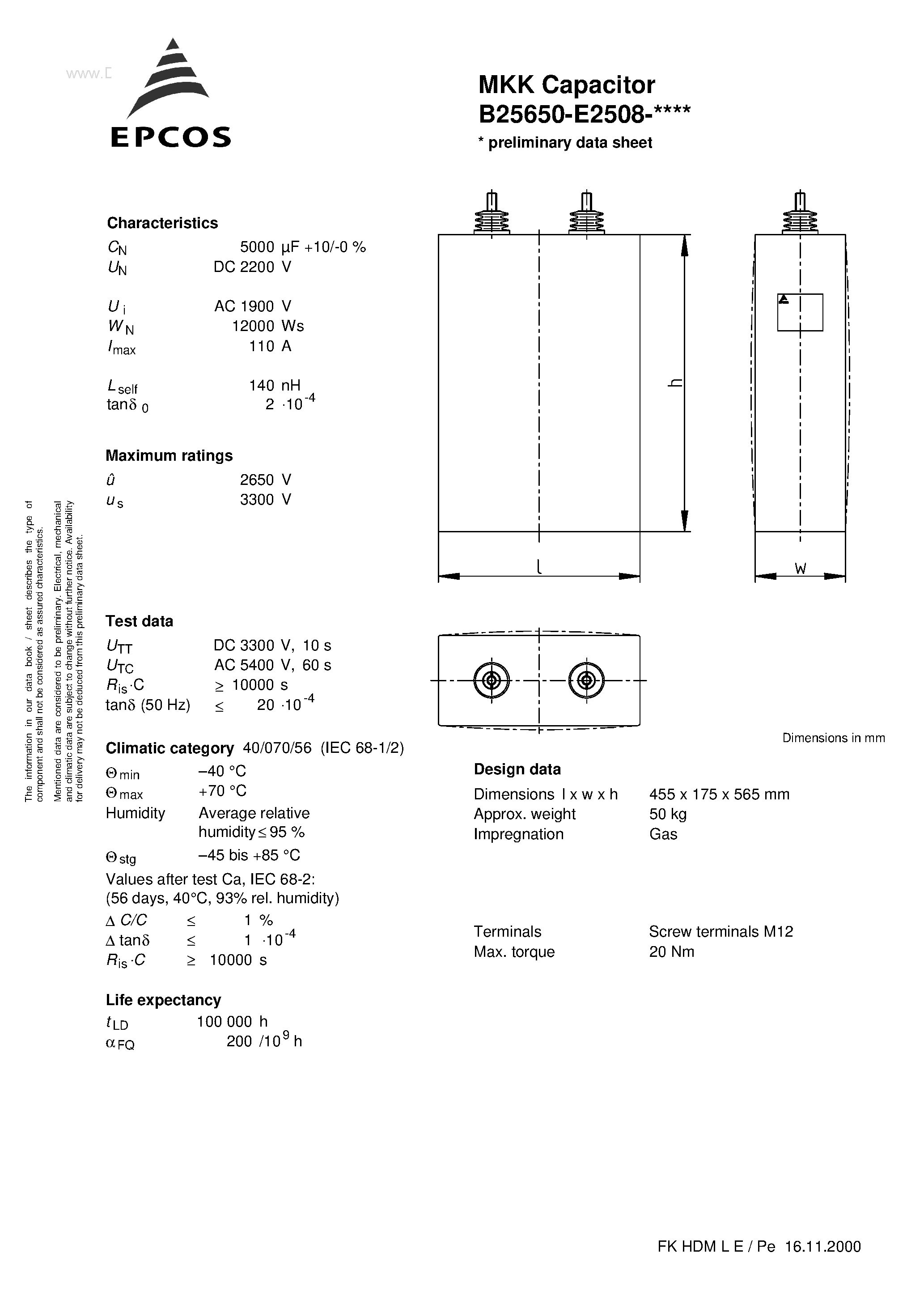 Даташит B25650-E2508 - MKK Capacitor страница 1