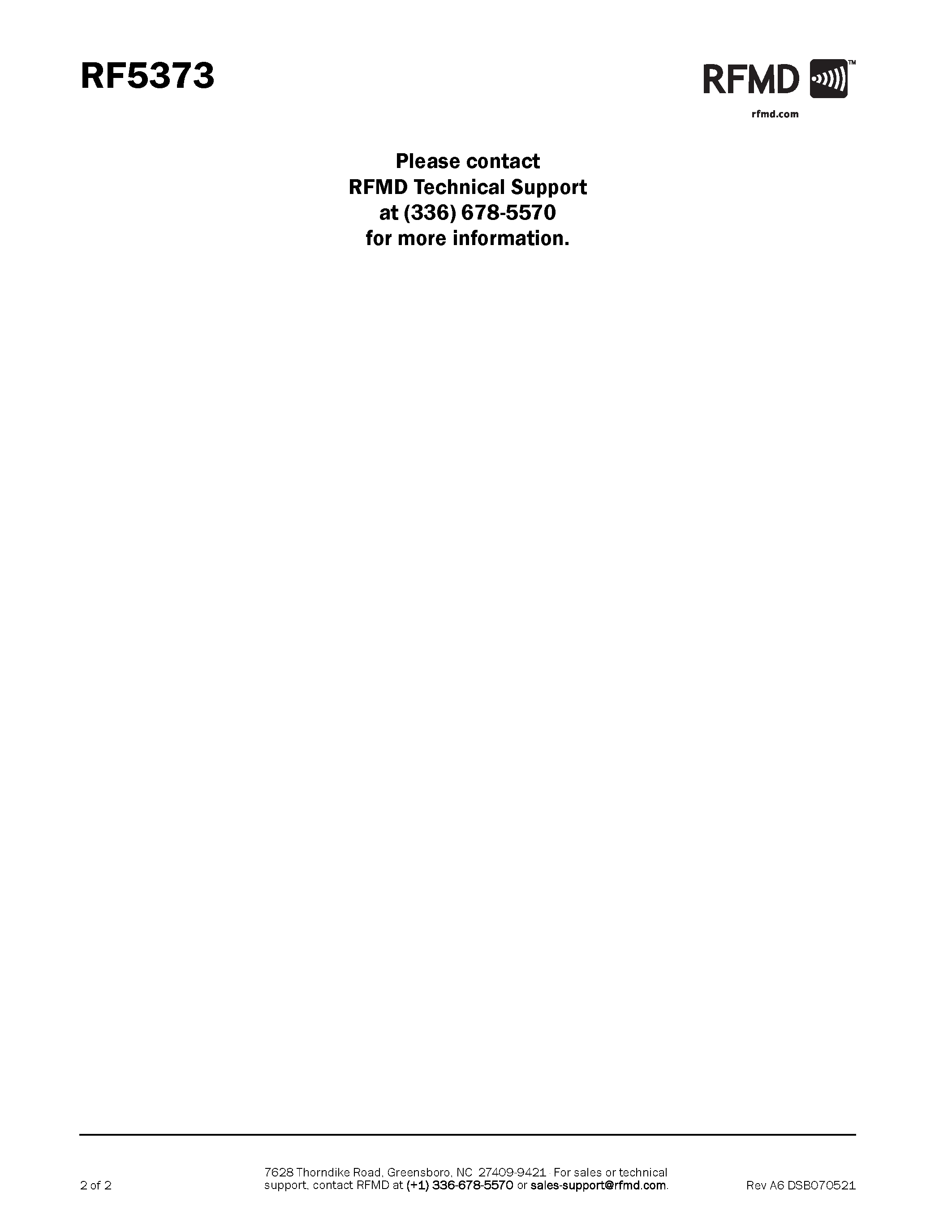 Datasheet RF5373 page 2 Datasheet RF5373 - IEEE802.11b/g/n AND BLUETOOTH DRIVER/AMPLIFIER page 2