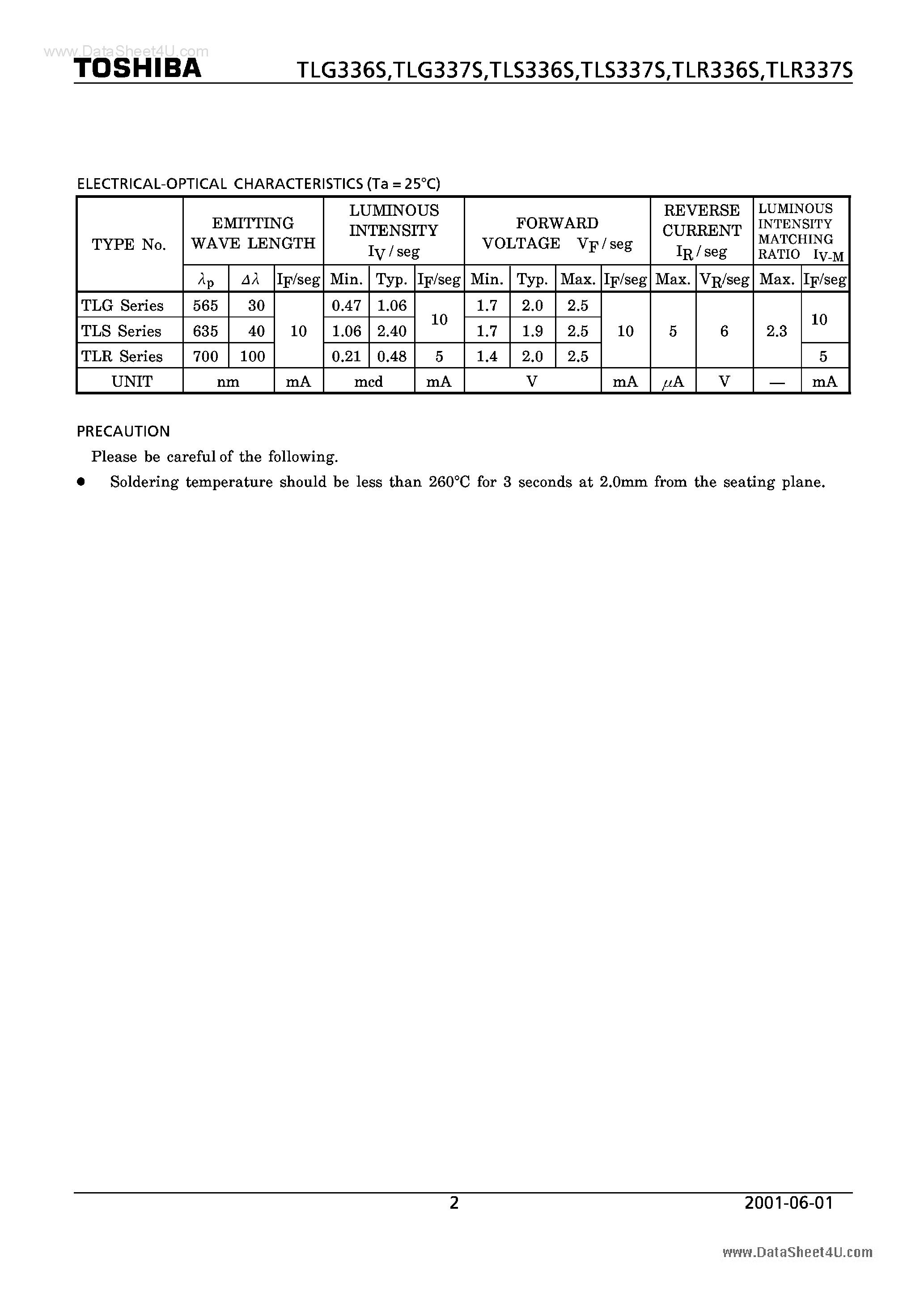 Datasheet TLR336S - (TLR336S / TLR337S) LED LAMP 8.0mm(0.3inch)Character Height Numerical Display page 2