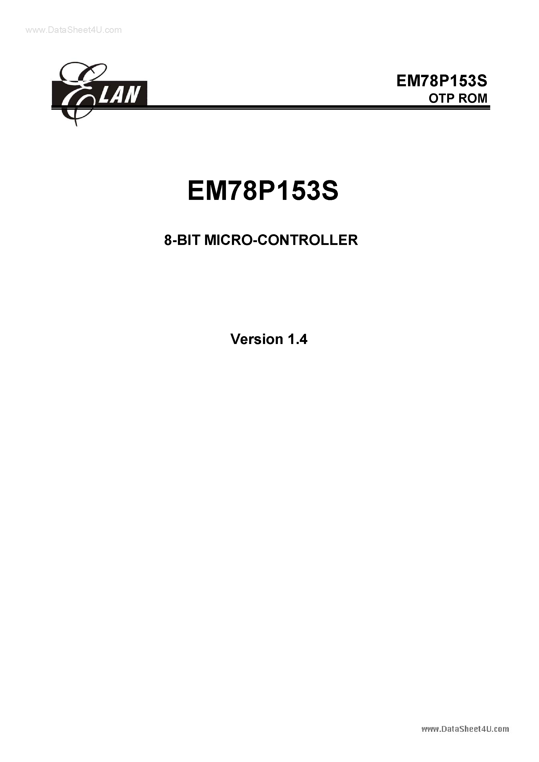 Даташит на микросхему EM78P153S страница 1 Даташит EM78P153S - 8-BIT MICRO-CONTROLLER страница 1