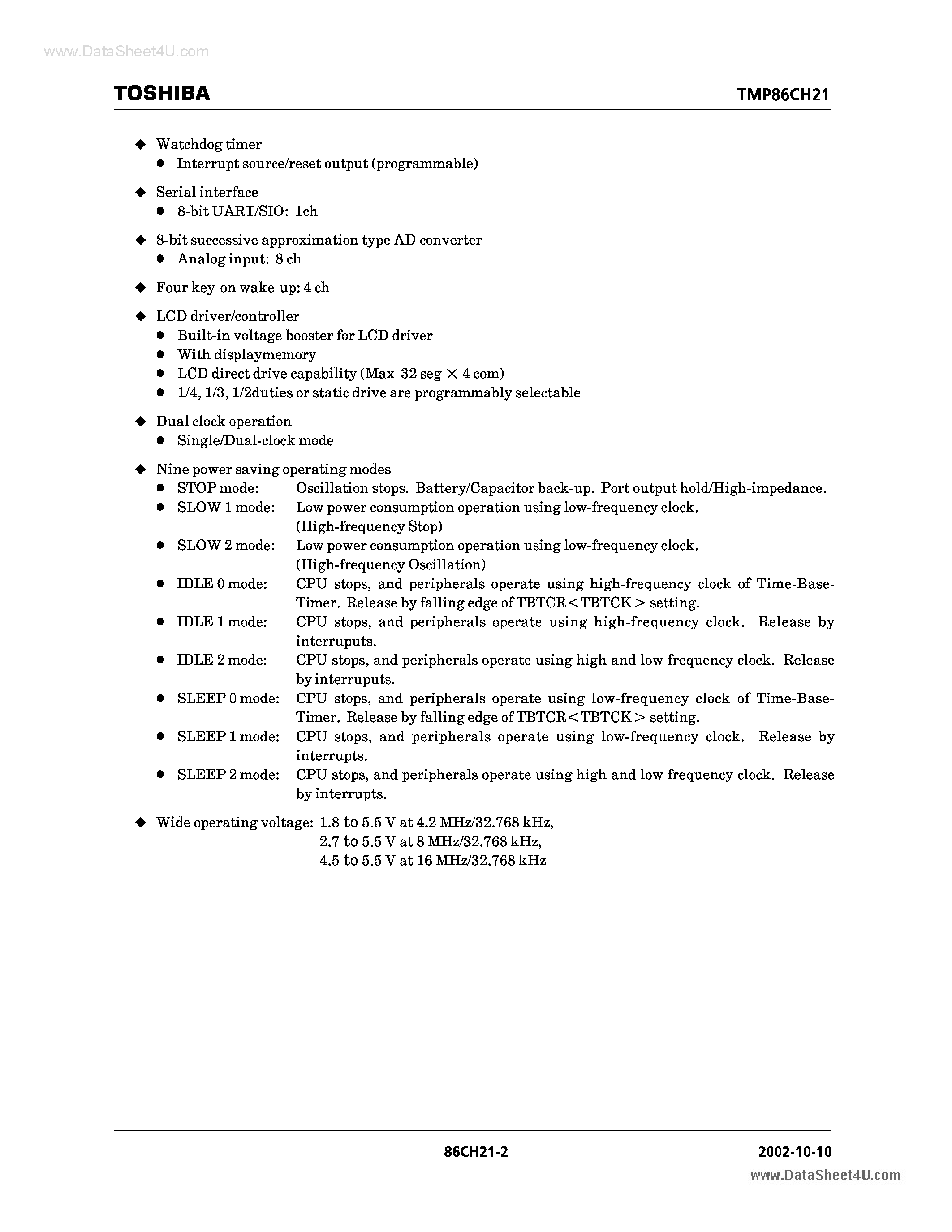 Datasheet 86CH21F page 2 Datasheet 86CH21F - Search -----> TMP86CH21F page 2