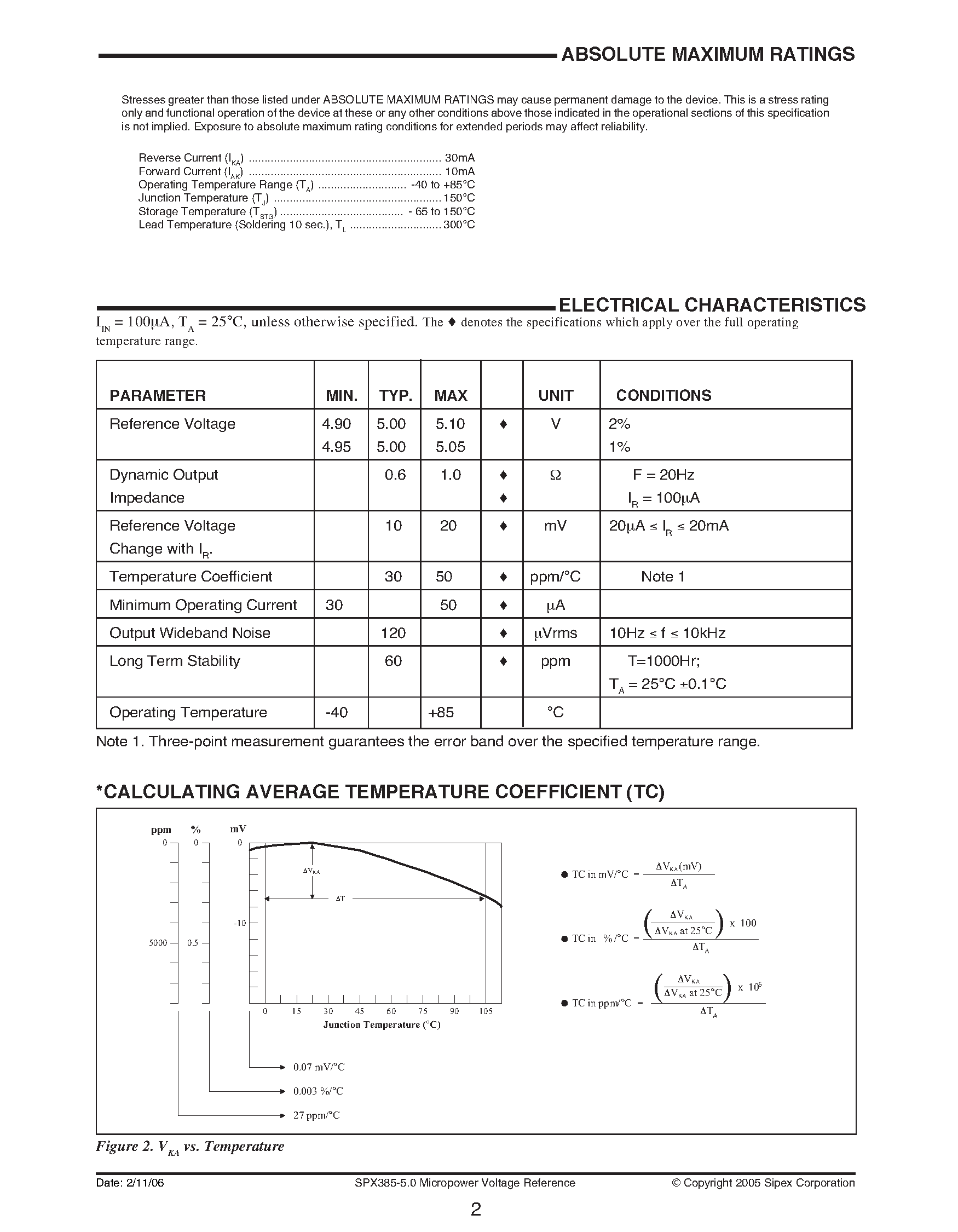 Datasheet SPX385-5.0 - 5V Micropower Voltage Reference page 2