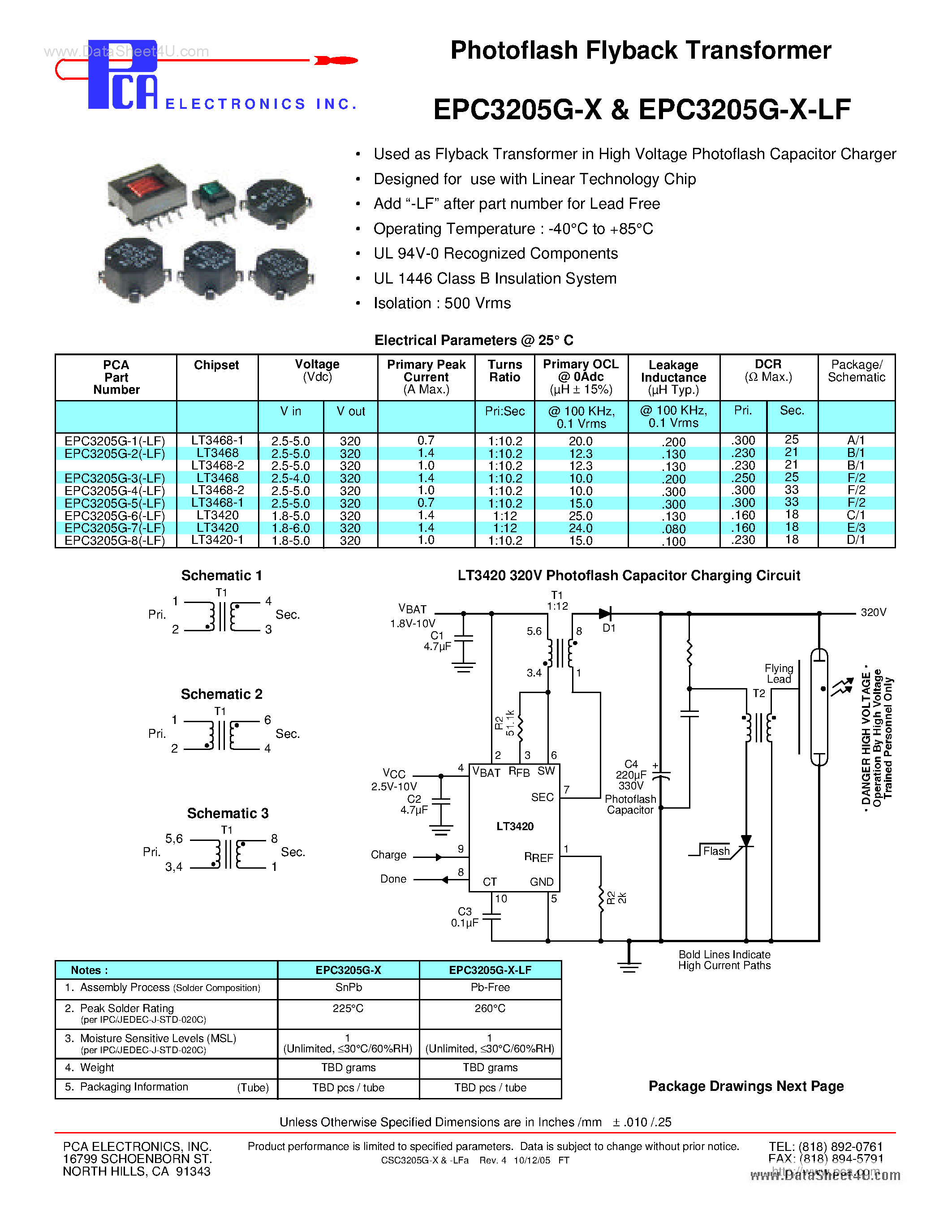 Datasheet EPC3205G-x page 1 Datasheet EPC3205G-x - Photoflash Flyback Transformer page 1