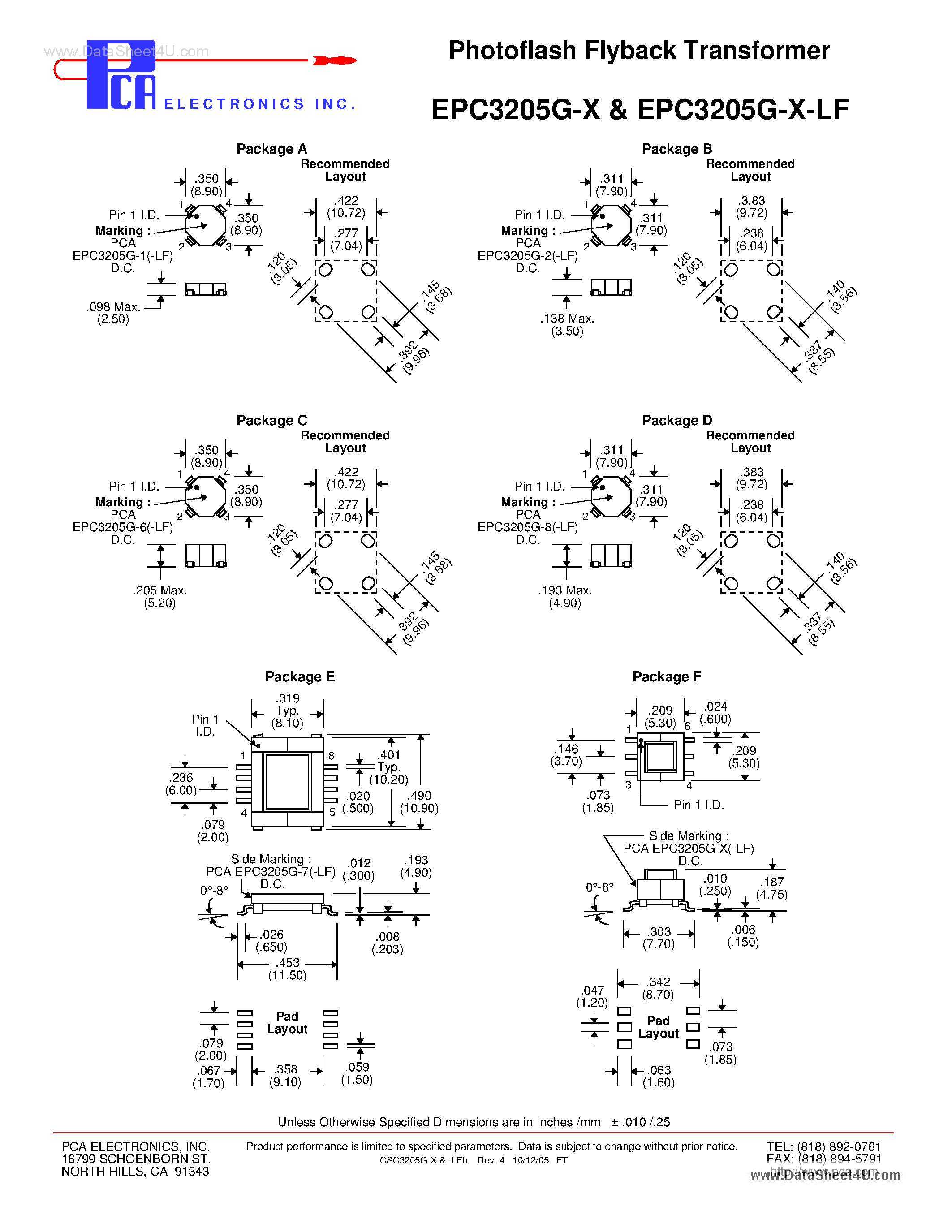 Datasheet EPC3205G-x page 2 Datasheet EPC3205G-x - Photoflash Flyback Transformer page 2