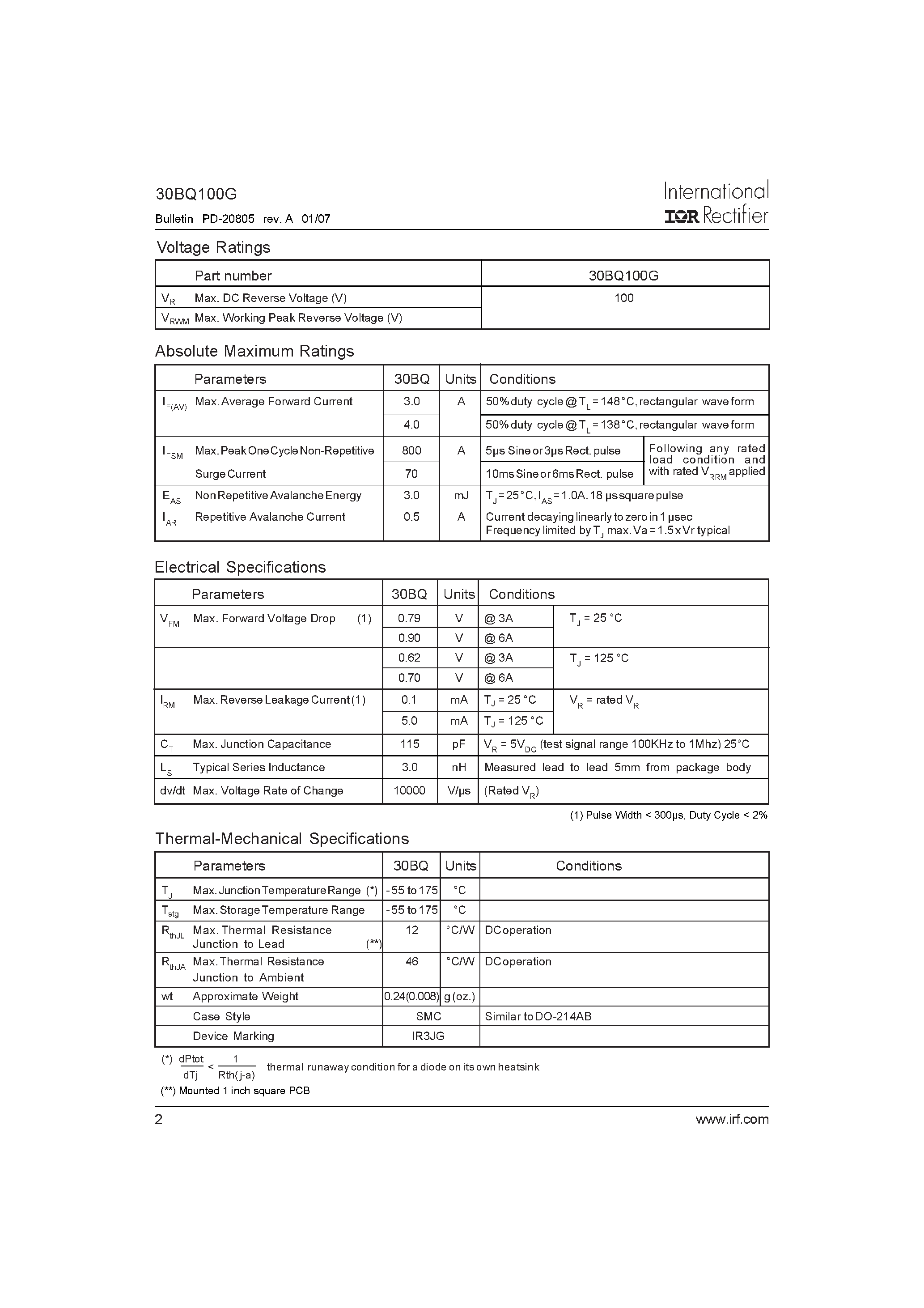 Datasheet 30BQ100G page 2 Datasheet 30BQ100G - SCHOTTKY RECTIFIER page 2