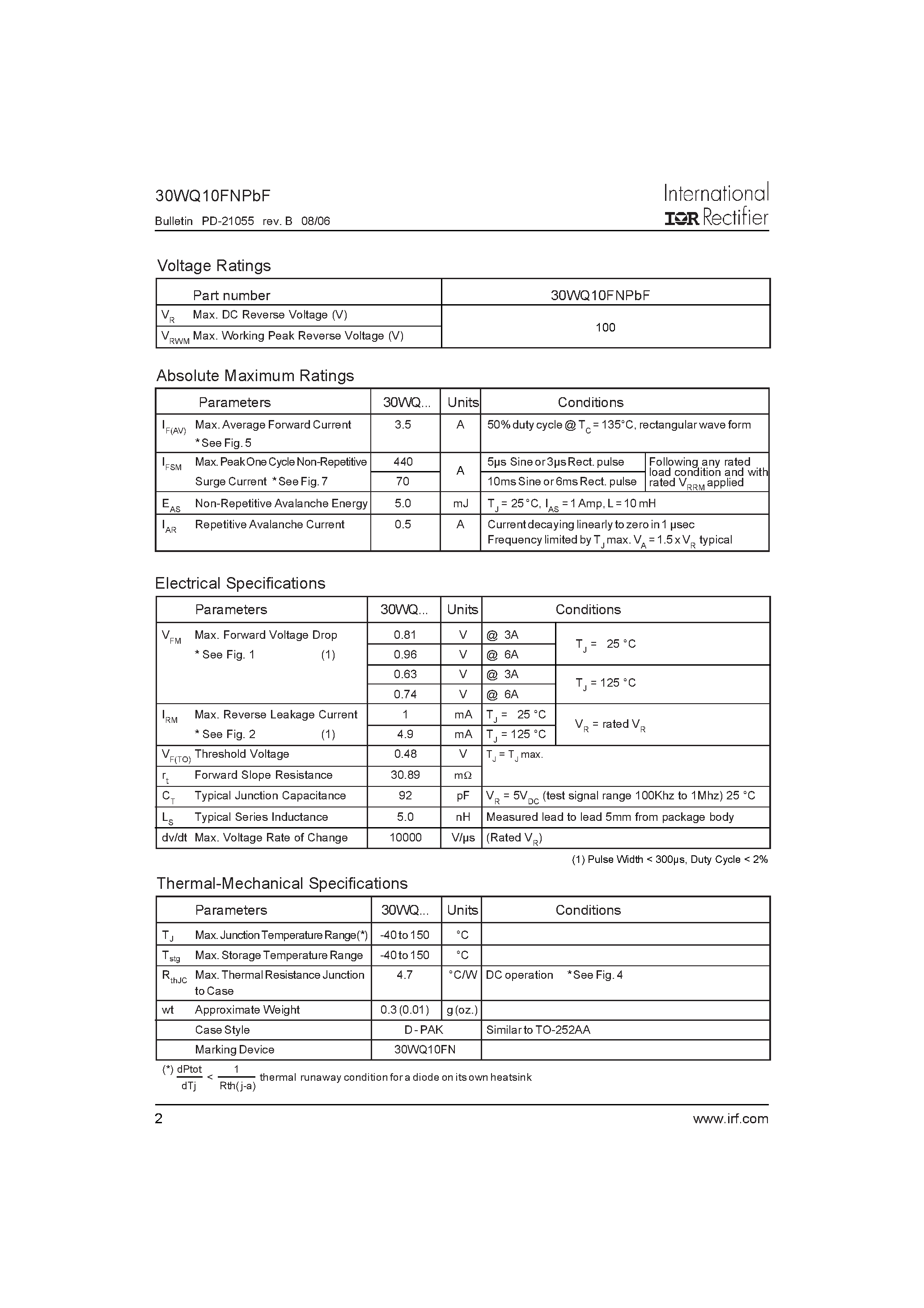 Datasheet 30WQ10FNPBF - SCHOTTKY RECTIFIER page 2