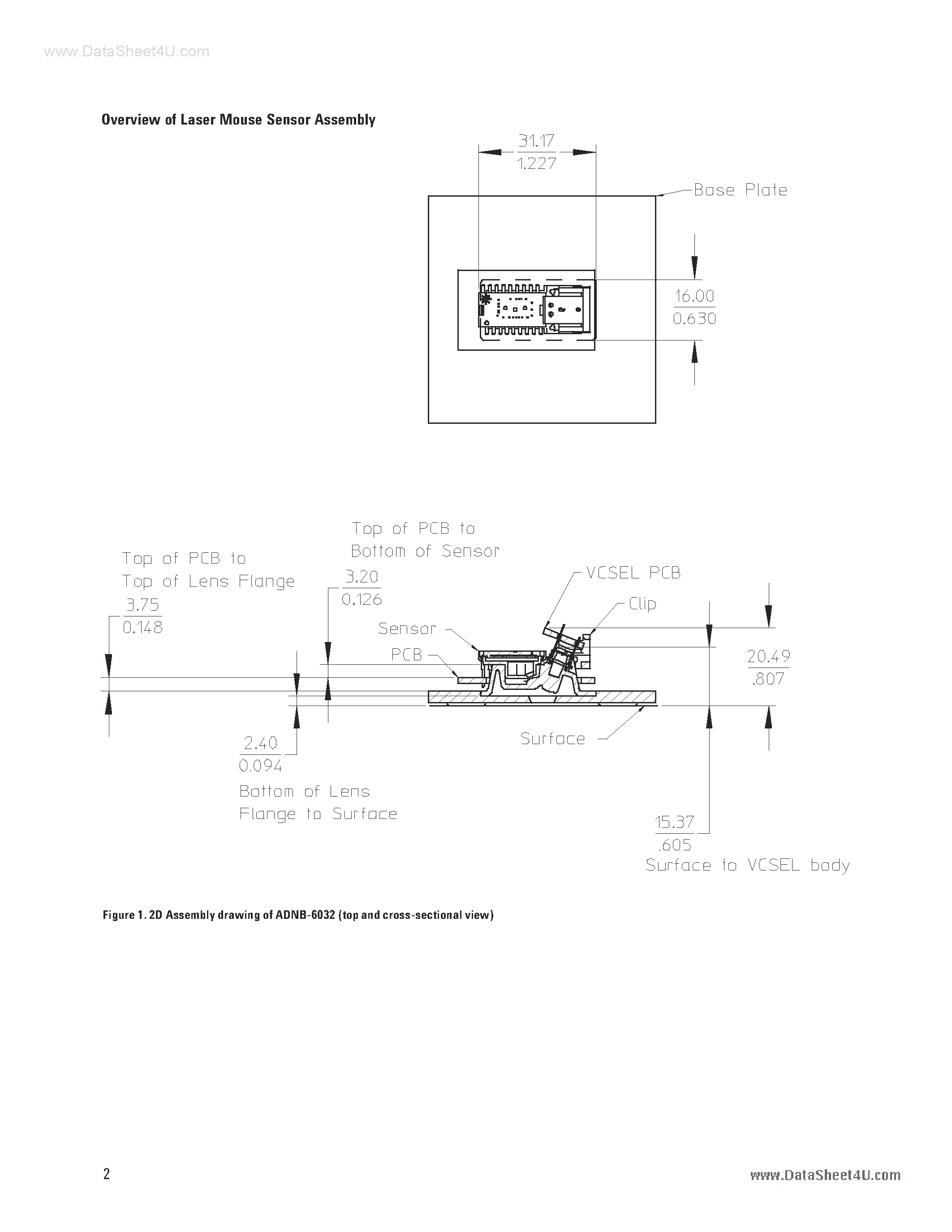 Даташит на микросхему ADNB-6031 страница 2 Даташит ADNB-6031 - (ADNB-6031/2) Low Power Laser Mouse Bundles страница 2
