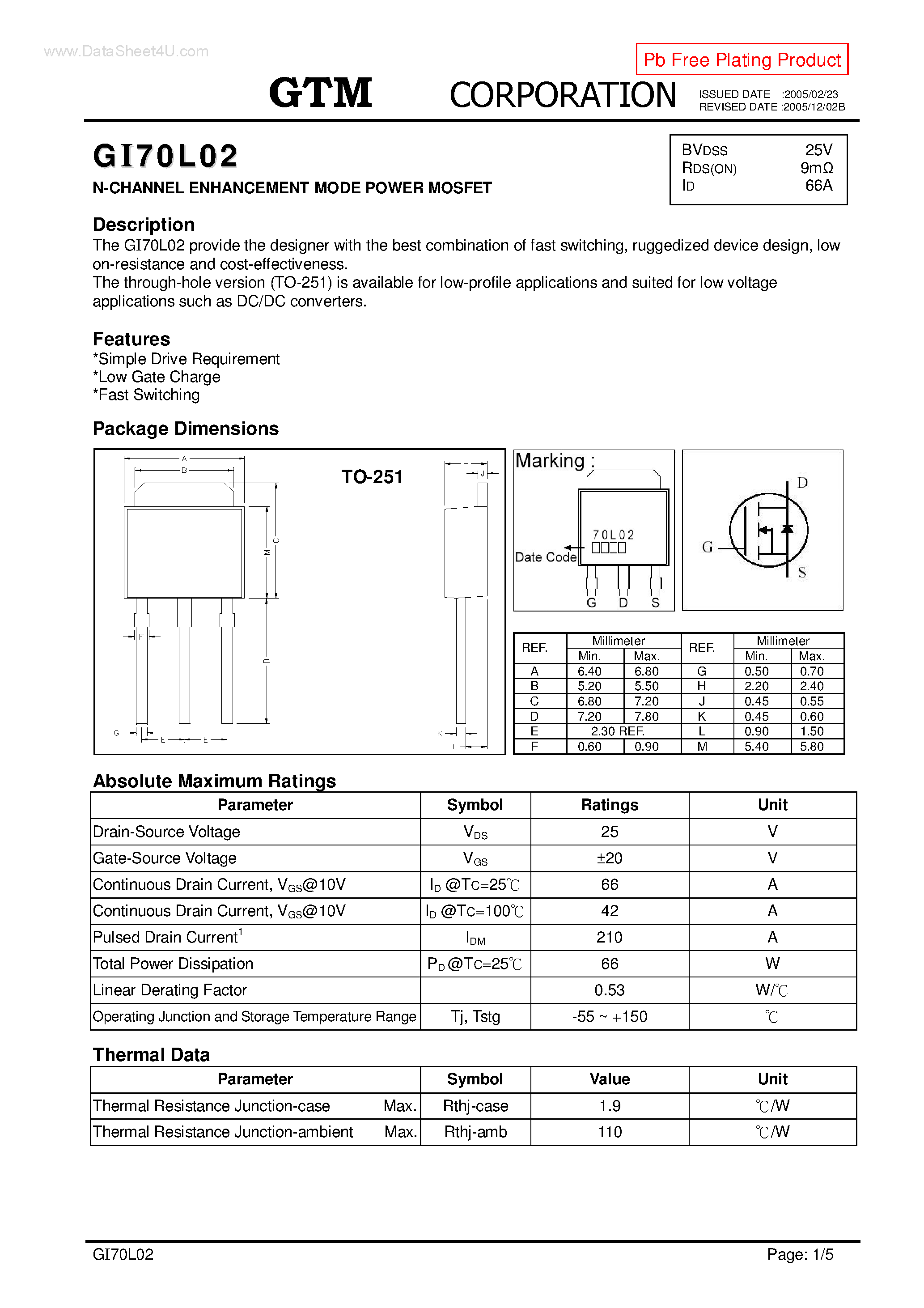 Datasheet GI70L02 - N-CHANNEL ENHANCEMENT MODE POWER MOSFET page 1