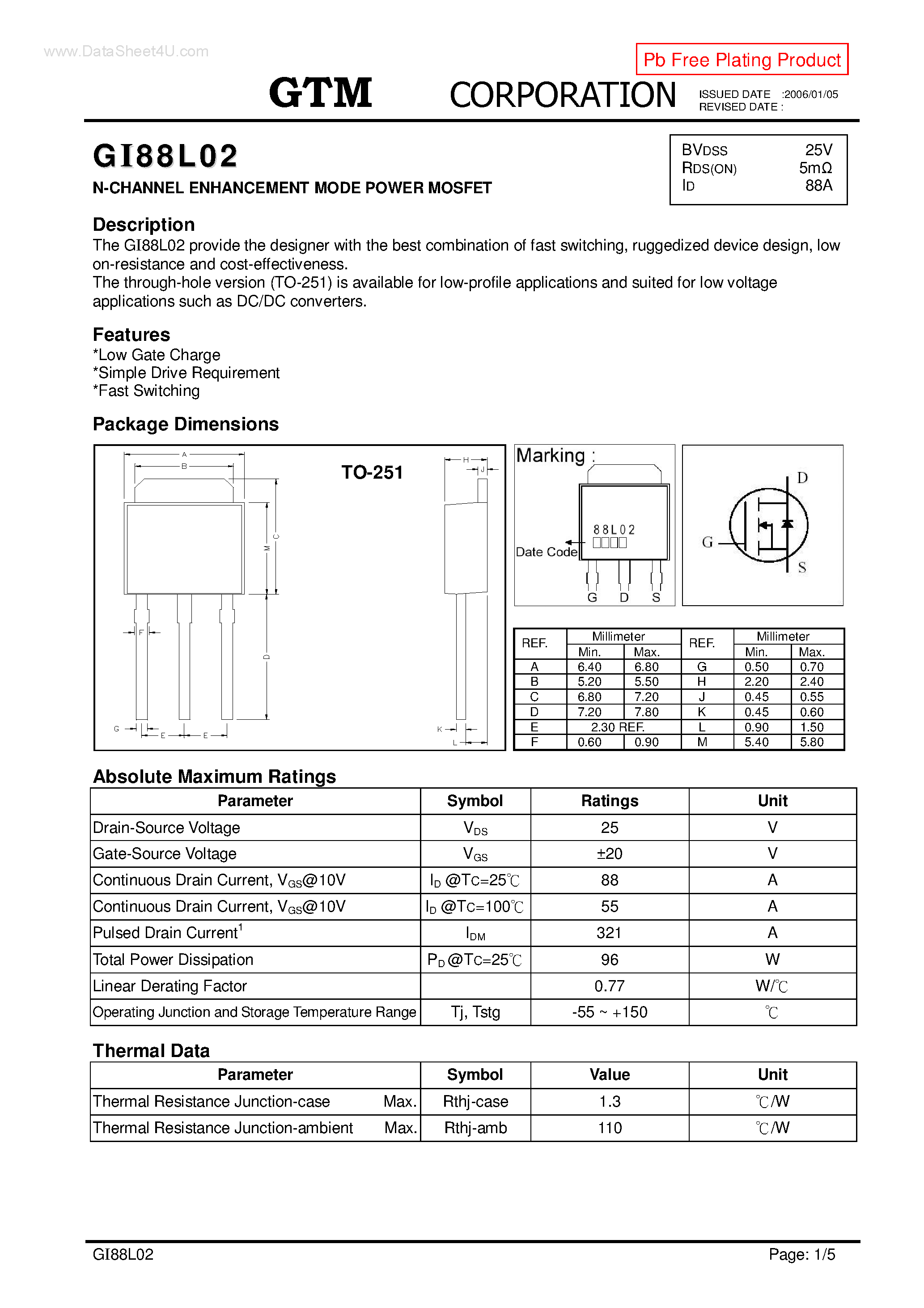 Datasheet GI88L02 - N-CHANNEL ENHANCEMENT MODE POWER MOSFET page 1