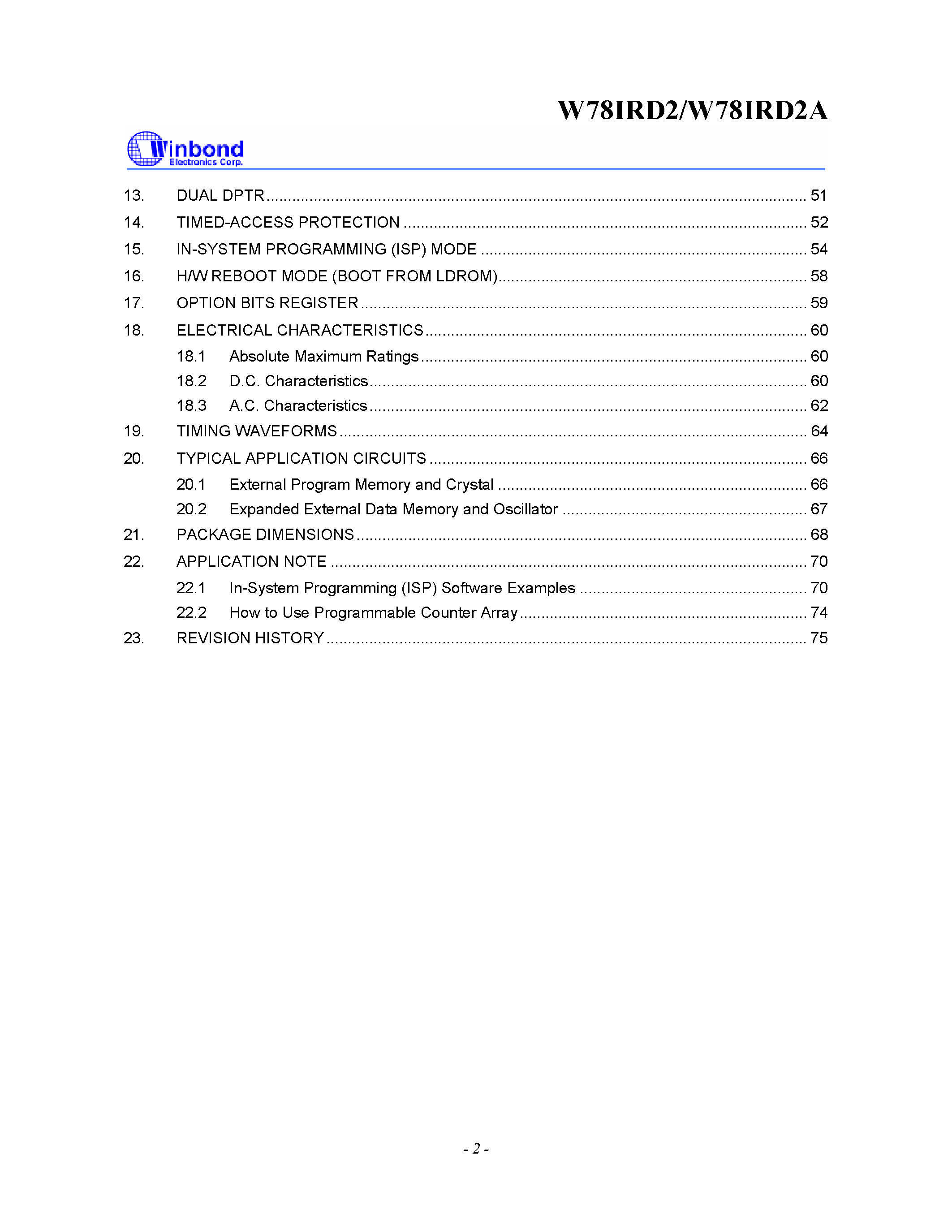 Datasheet W78IRD2 - 8-BIT MICROCONTROLLER page 2