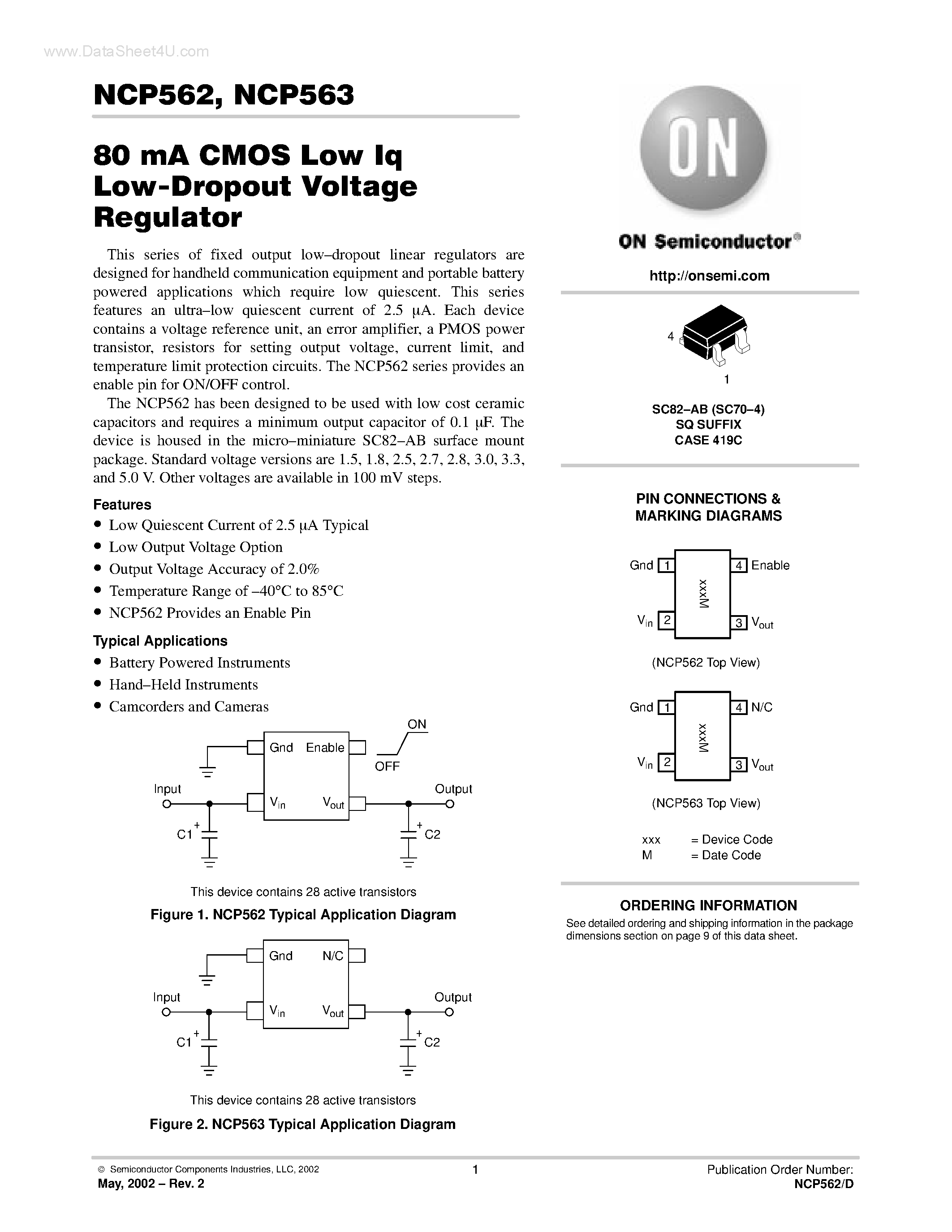 Datasheet NCP562 page 1 Datasheet NCP562 - (NCP562 / NCP563) AC-DC Offline Switching Controllers/Regulators page 1