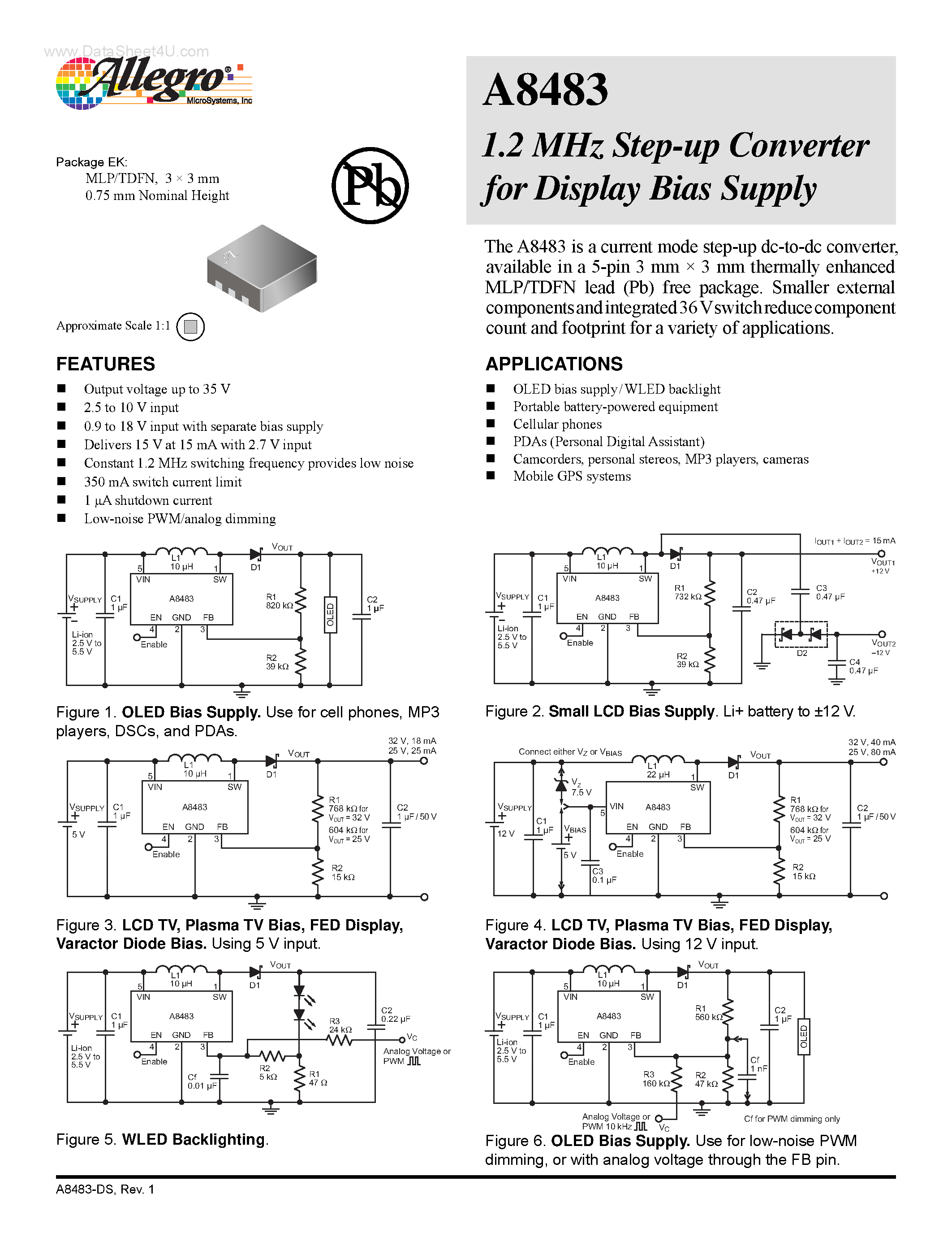 Даташит на микросхему A8483 страница 1 Даташит A8483 - Step-up Converter страница 1