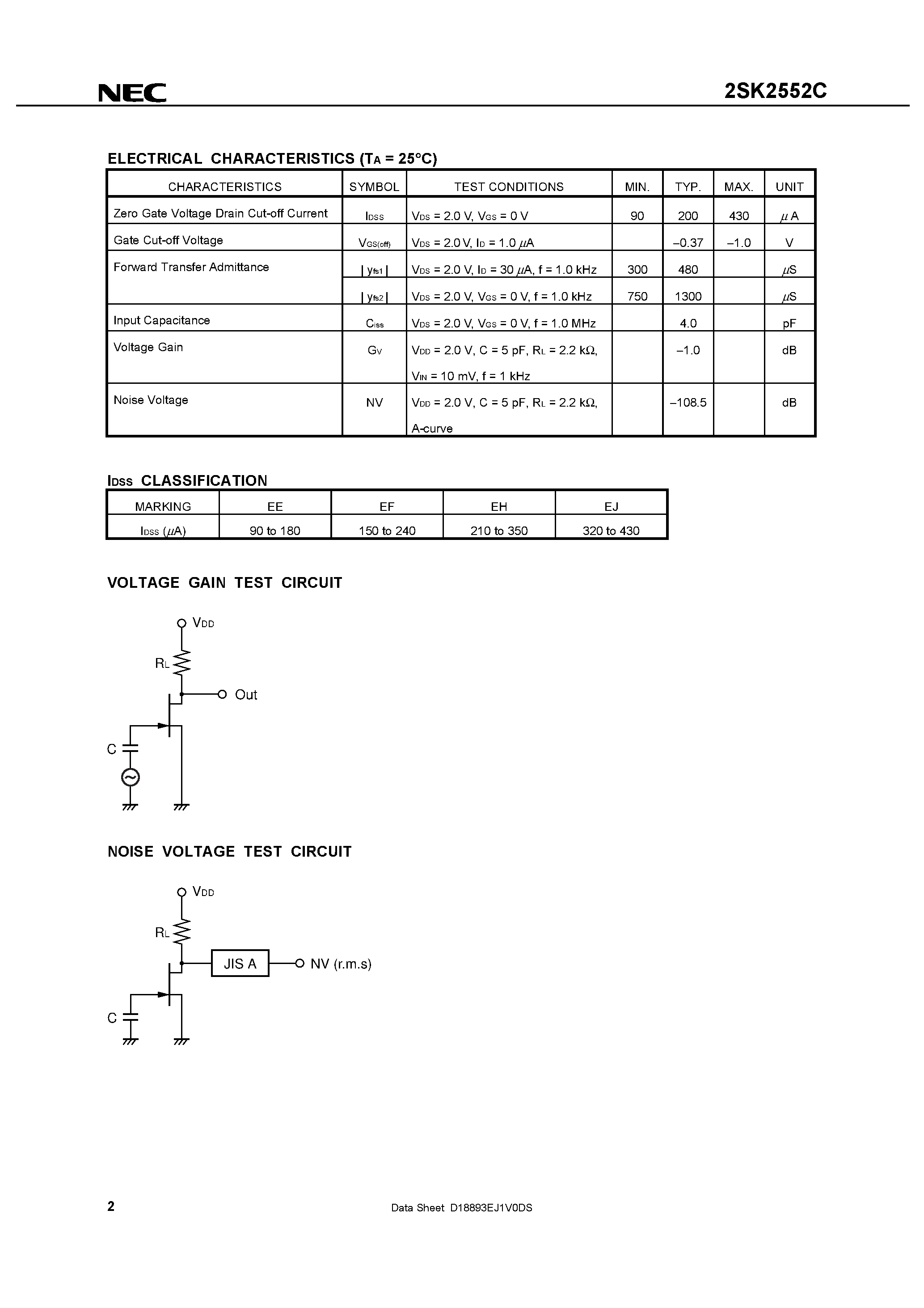 Datasheet 2SK2552C - JUNCTION FIELD EFFECT TRANSISTOR page 2