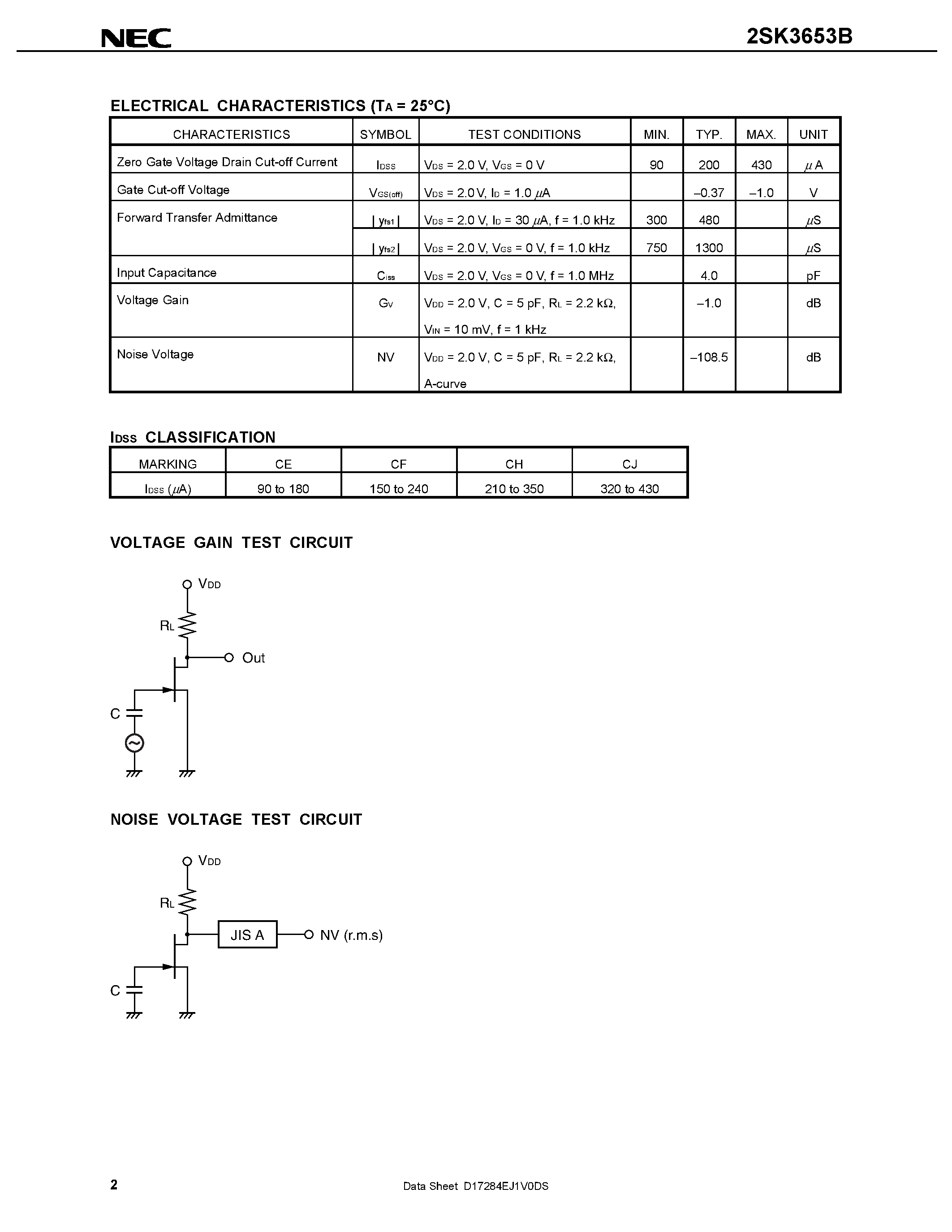 Datasheet 2SK3653B - N-CHANNEL SILICON JUNCTION FIELD EFFECT TRANSISTOR page 2