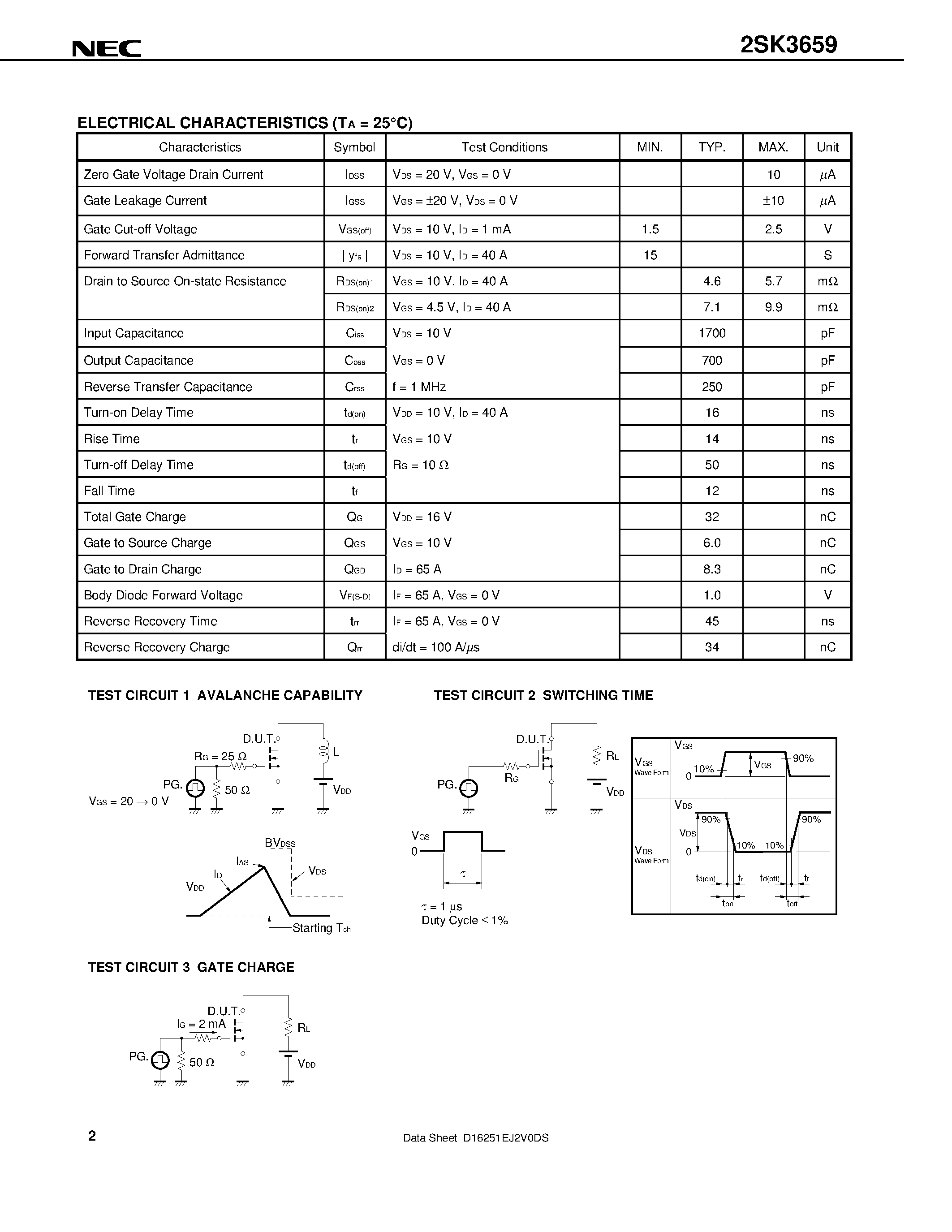 Datasheet 2SK3659 - SWITCHING N-CHANNEL POWER MOSFET page 2