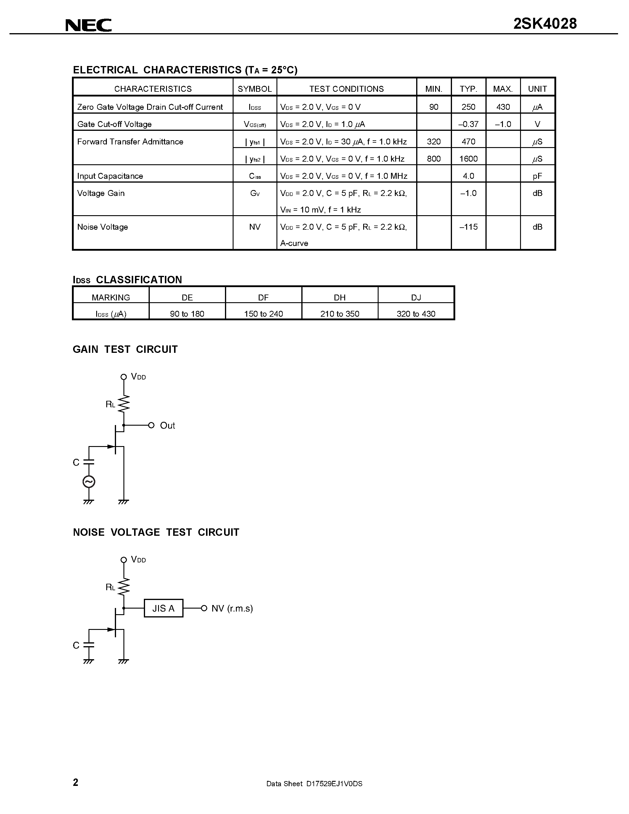 Даташит 2SK4028 - N-CHANNEL SILICON JUNCTION FIELD EFFECT TRANSISTOR страница 2