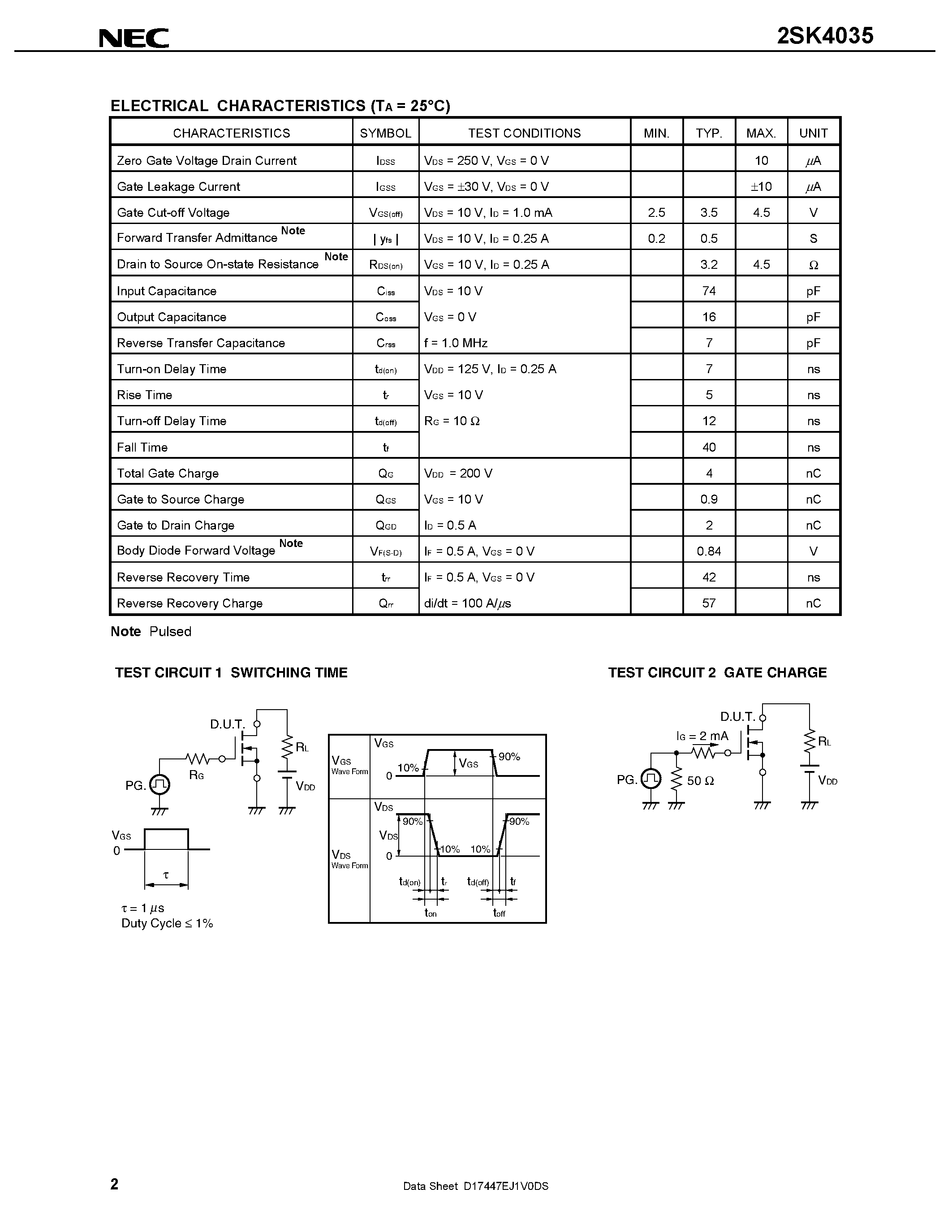 Datasheet 2SK4035 - SWITCHING N-CHANNEL POWER MOSFET page 2
