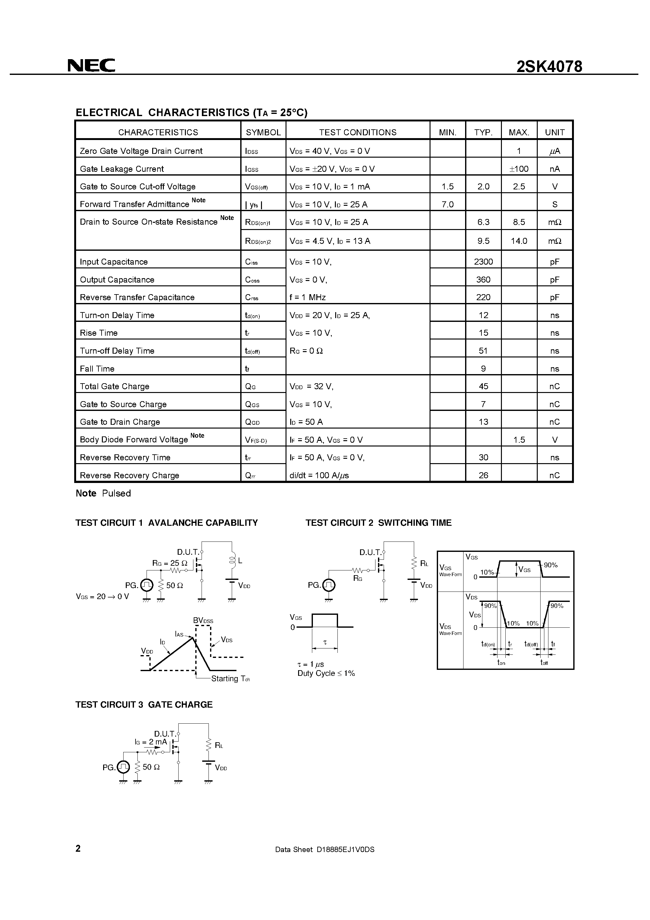 Datasheet 2SK4078 - SWITCHING N-CHANNEL POWER MOS FET page 2