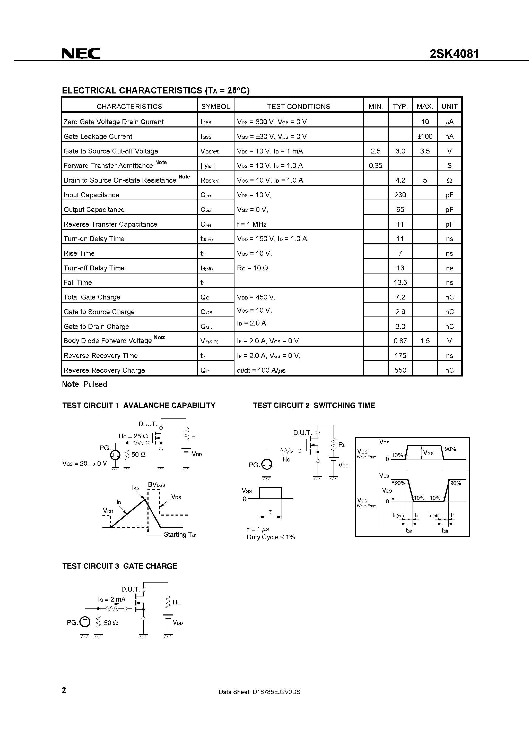 Datasheet 2SK4081 - SWITCHING N-CHANNEL POWER MOS FET page 2