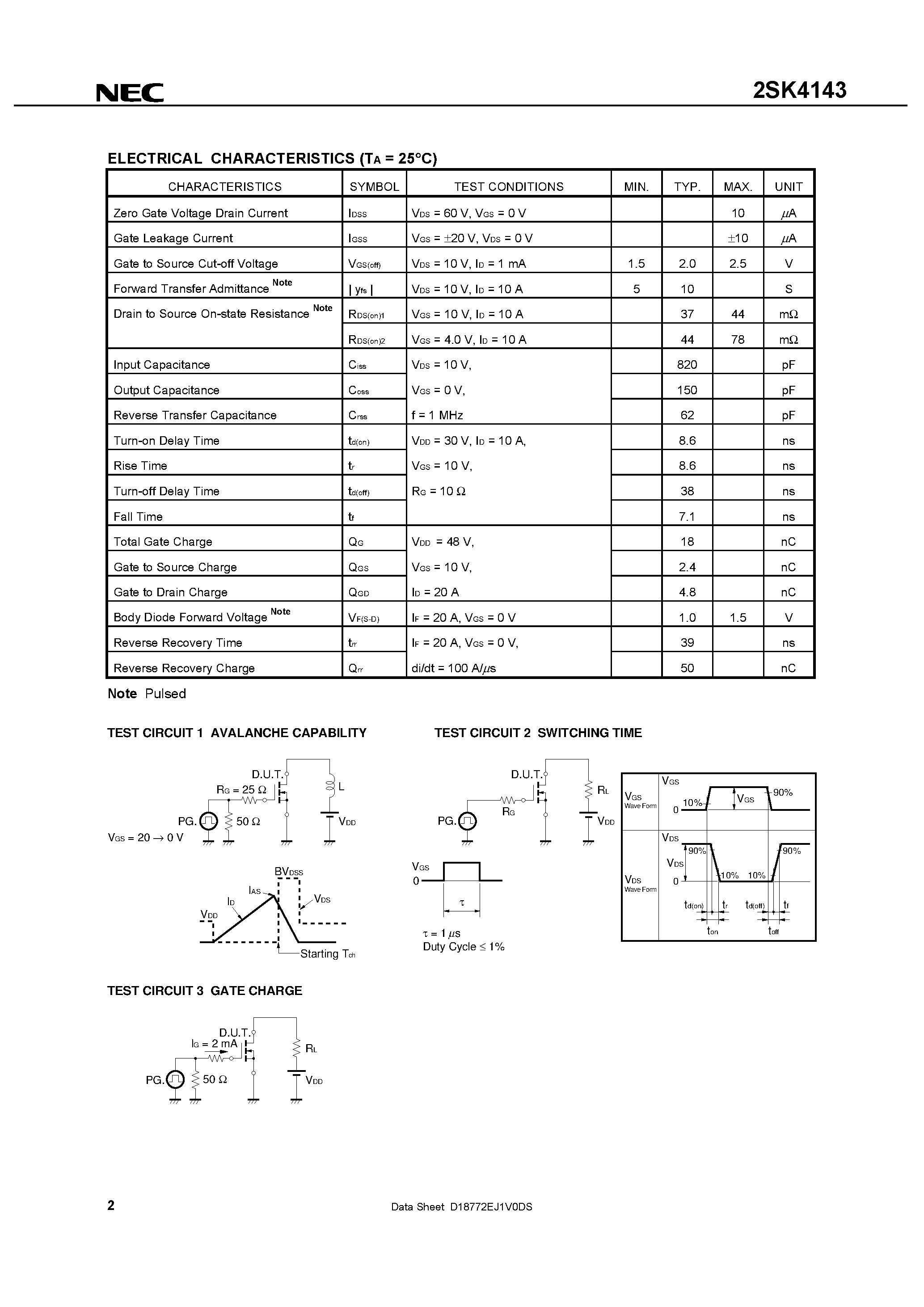 Datasheet 2SK4143 - SWITCHING N-CHANNEL POWER MOS FET page 2