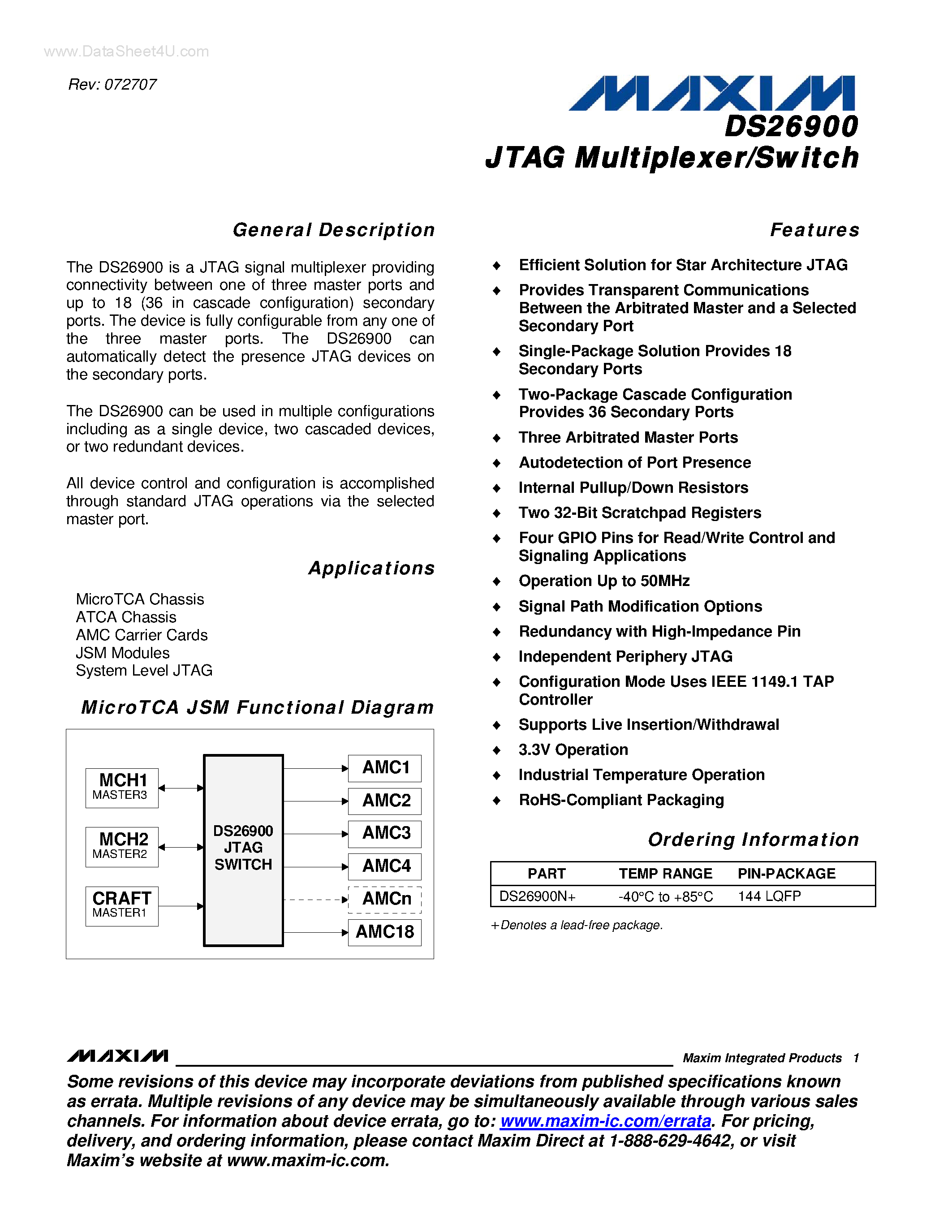 Даташит DS26900 - JTAG Multiplexer/Switch страница 1
