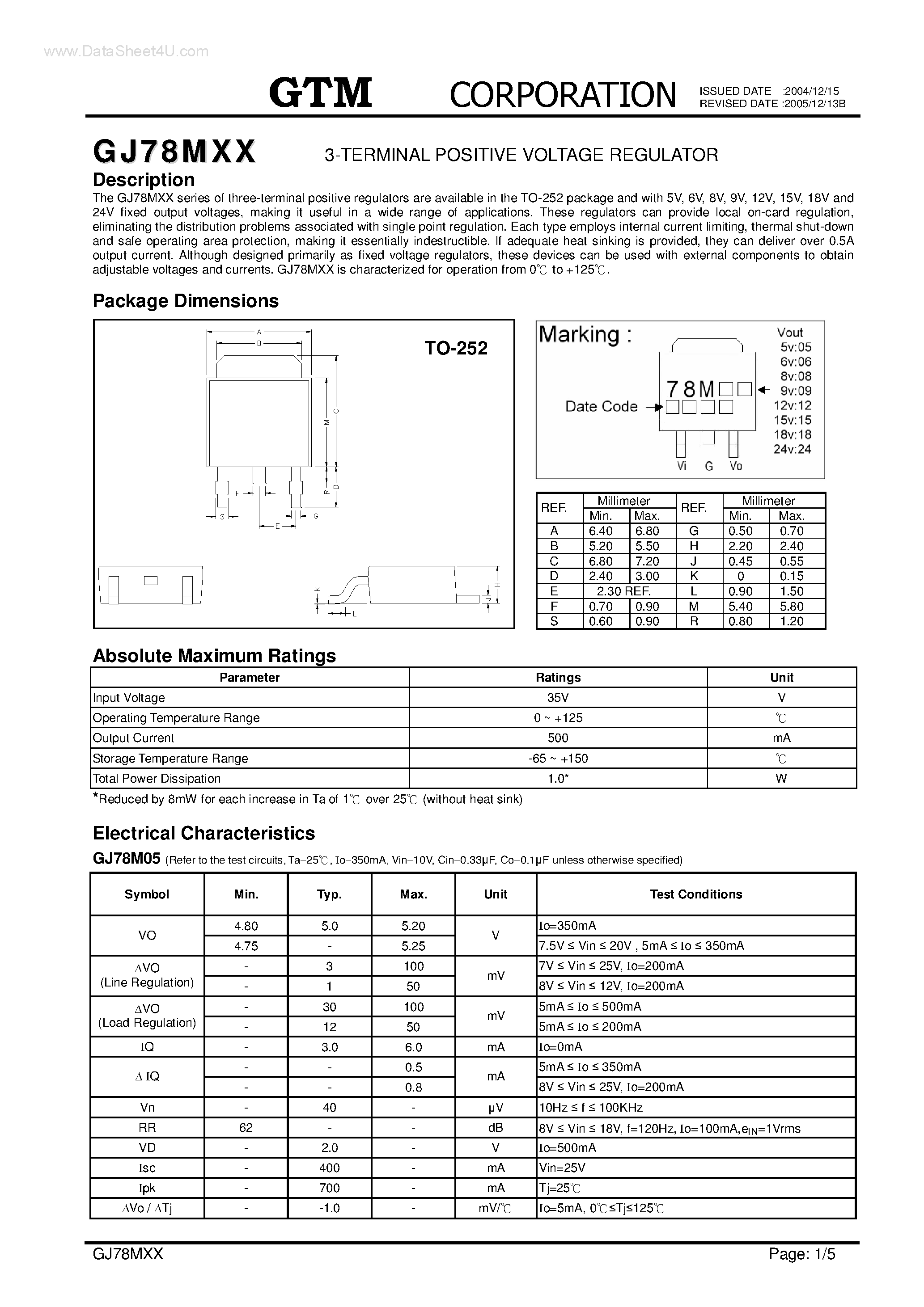 Даташит GJ78M06 - (GJ78Mxx) 3-TERMINAL POSITIVE VOLTAGE REGULATORS страница 1