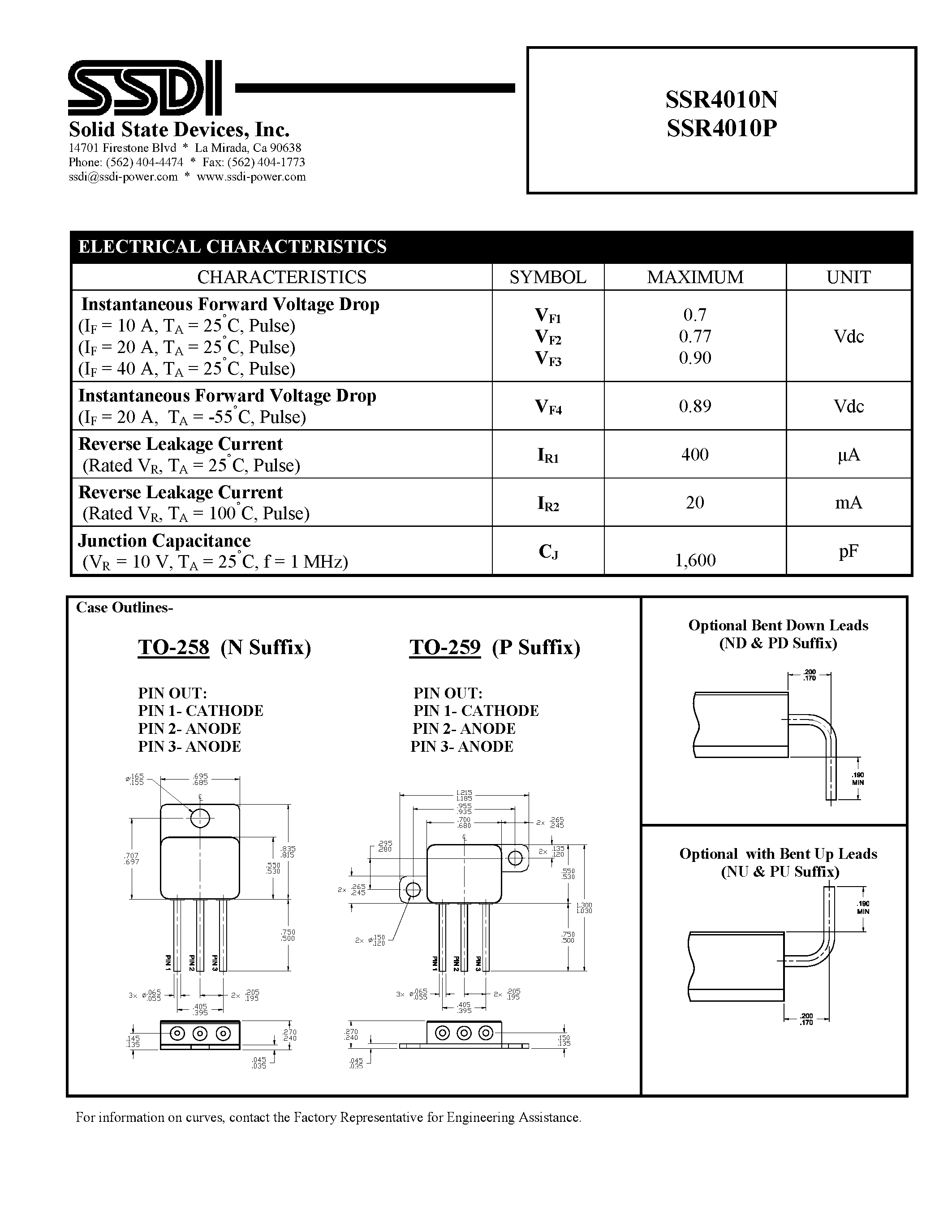 Datasheet SSR4010N - (SSR4010N/P) SCHOTTKY RECTIFIER page 2