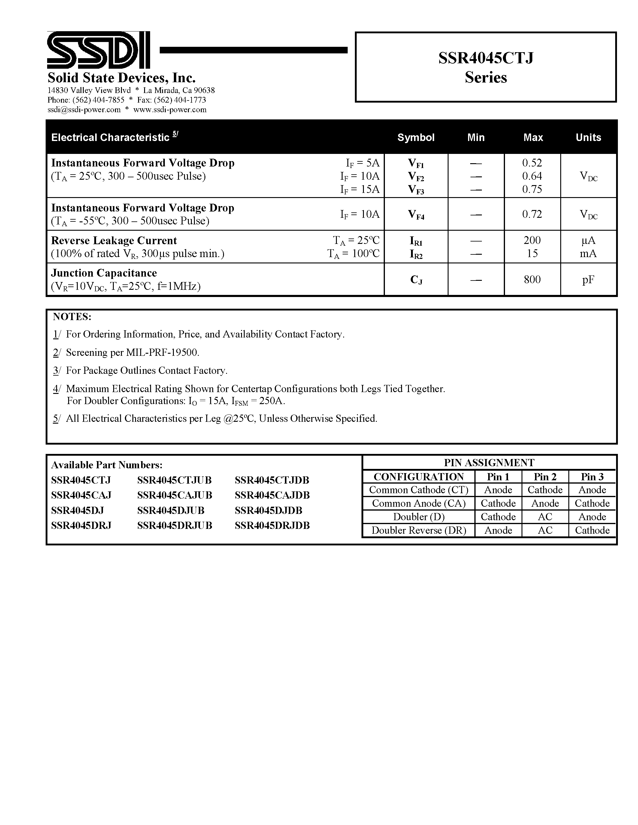 Даташит SSR4045CTJ - SCHOTTKY RECTIFIER страница 2