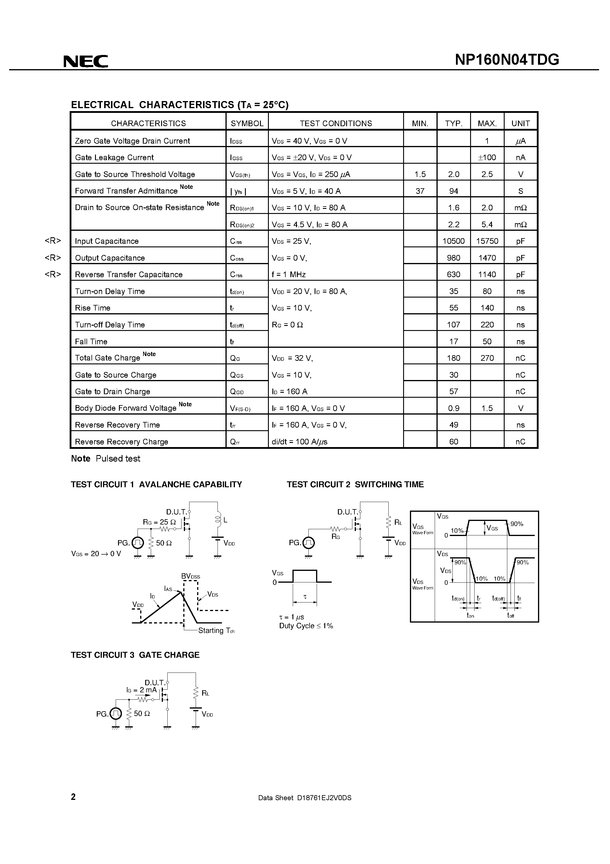 Datasheet NP160N04TDG - SWITCHING N-CHANNEL POWER MOS FET page 2