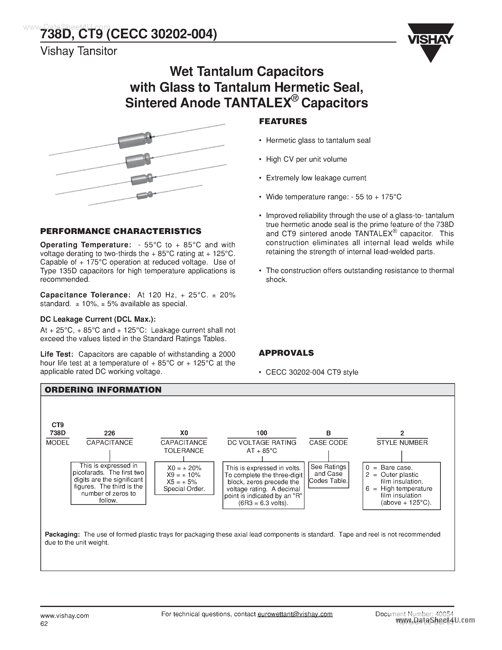 Datasheet CT9 page 1 Datasheet CT9 - Wet Tantalum Capacitors page 1