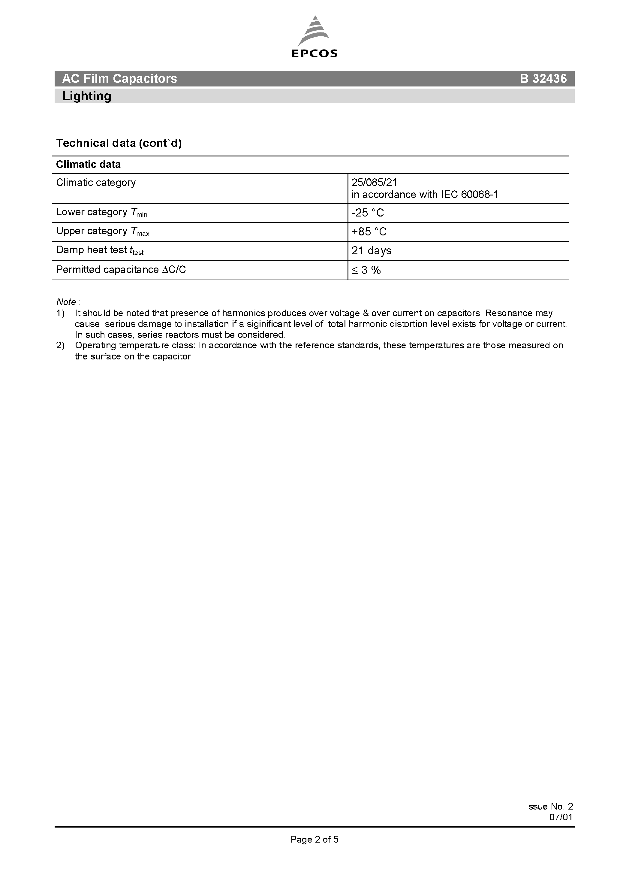 Datasheet B32436 - AC Film Capacitors Lighting page 2