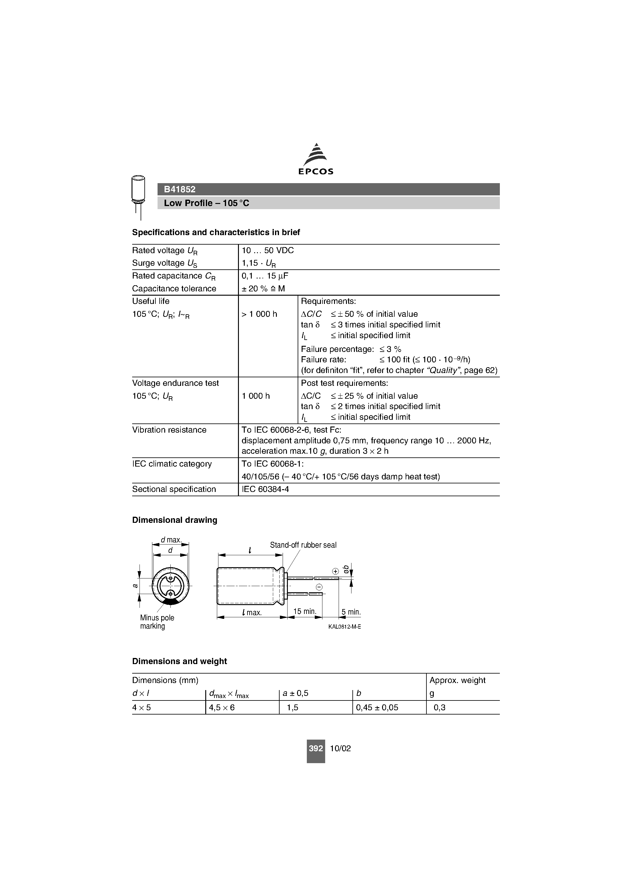 Datasheet B41852 - Single-Ended GP Capacitors Low Profile page 2