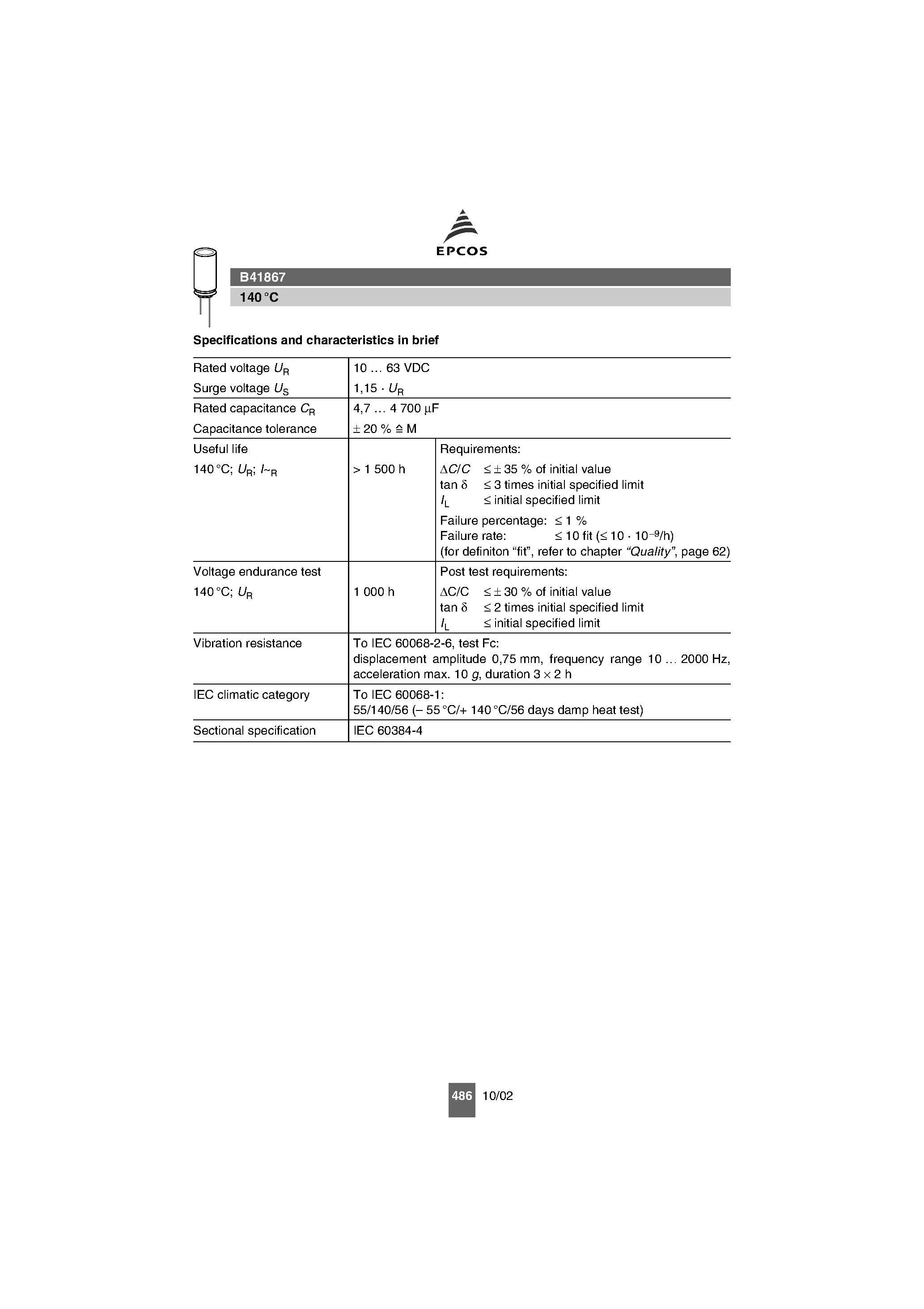 Datasheet B41867 - Single-Ended Capacitors page 2