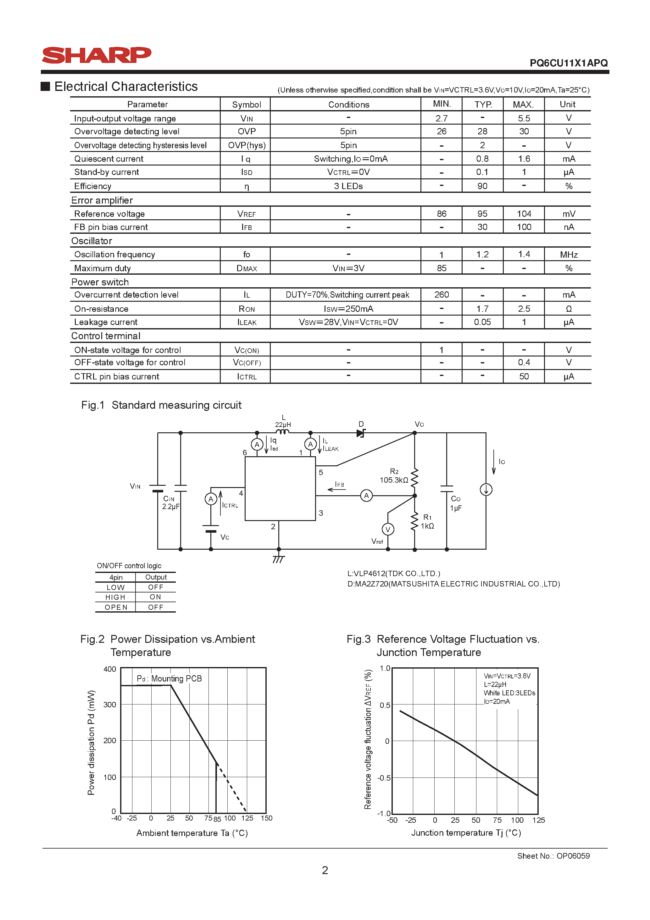 Datasheet PQ6CU11X1APQ - CMOS Step-up Chopper Regulator page 2