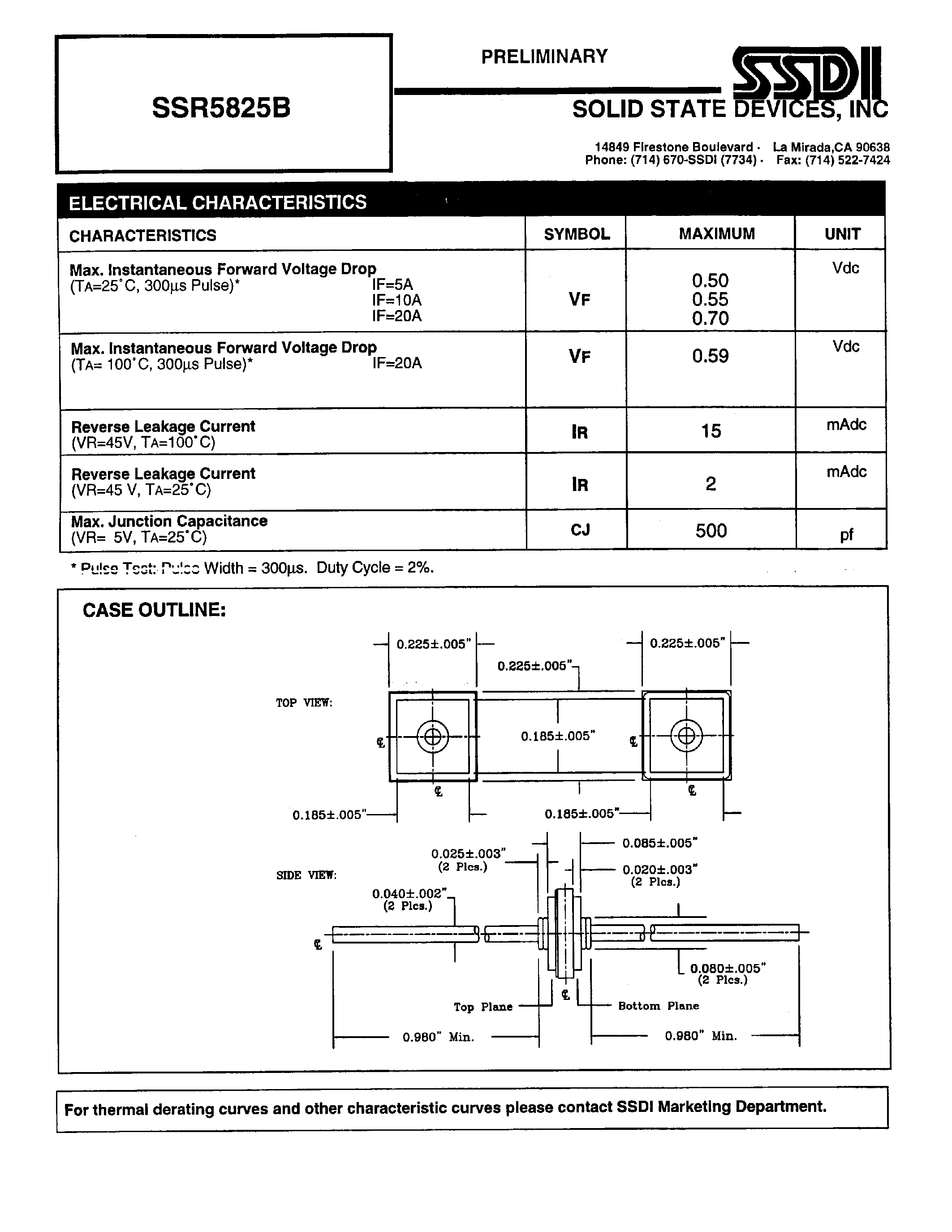 Даташит SSR5825B - SCHOTTKY RECTIFIER страница 2